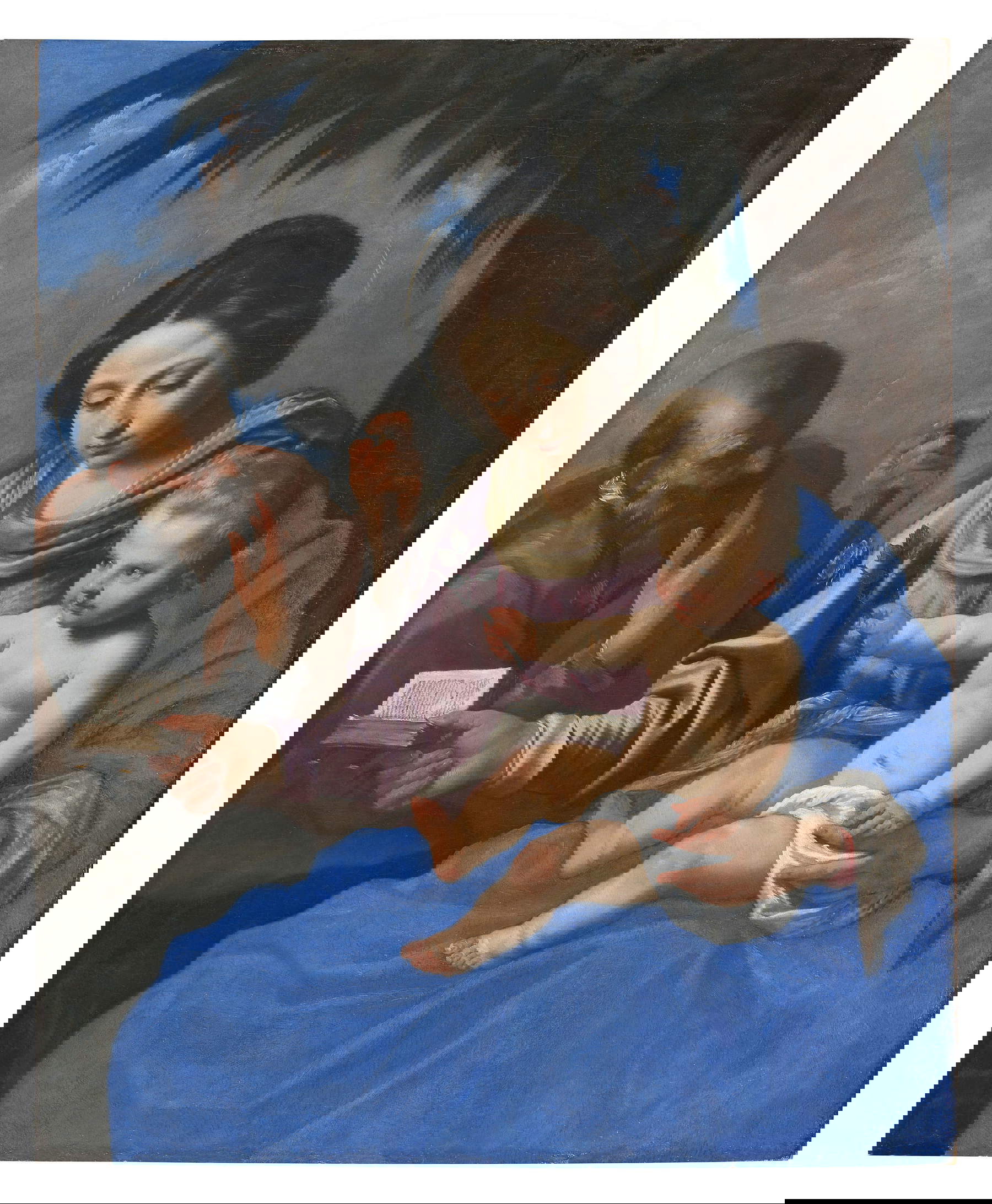 Simone Cantarini, Sainte Famille (vers 1640-1642 ; huile sur toile, 51 &times; 60 cm ; Rome, Gallerie Nazionali di Arte Antica, Galleria Corsini, inv. 520)