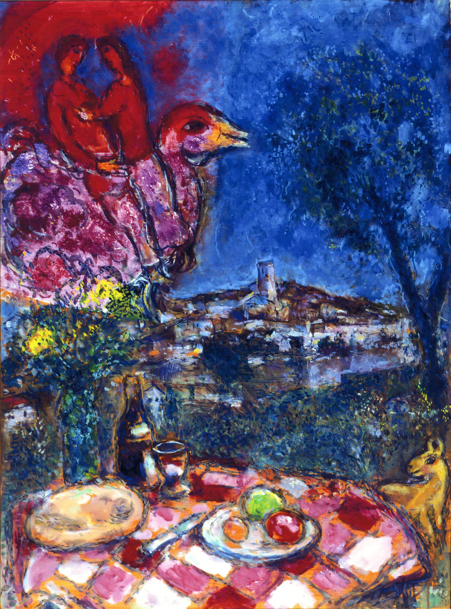 Marc Chagall, Il tavolo davanti al villaggio (1968; olio su tela, 100 x 72,5 cm; Collezione privata)