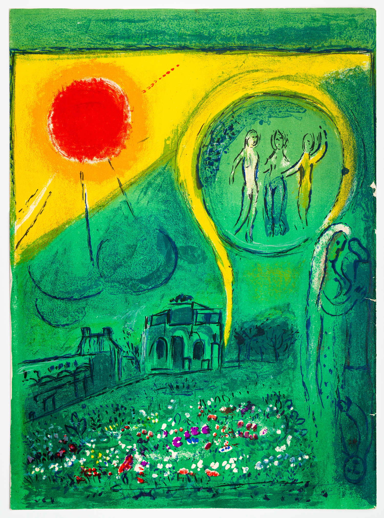 Marc Chagall, Le Carroussell du Louvre (1954; acquaforte, 28 x 38 cm; Collezione privata)