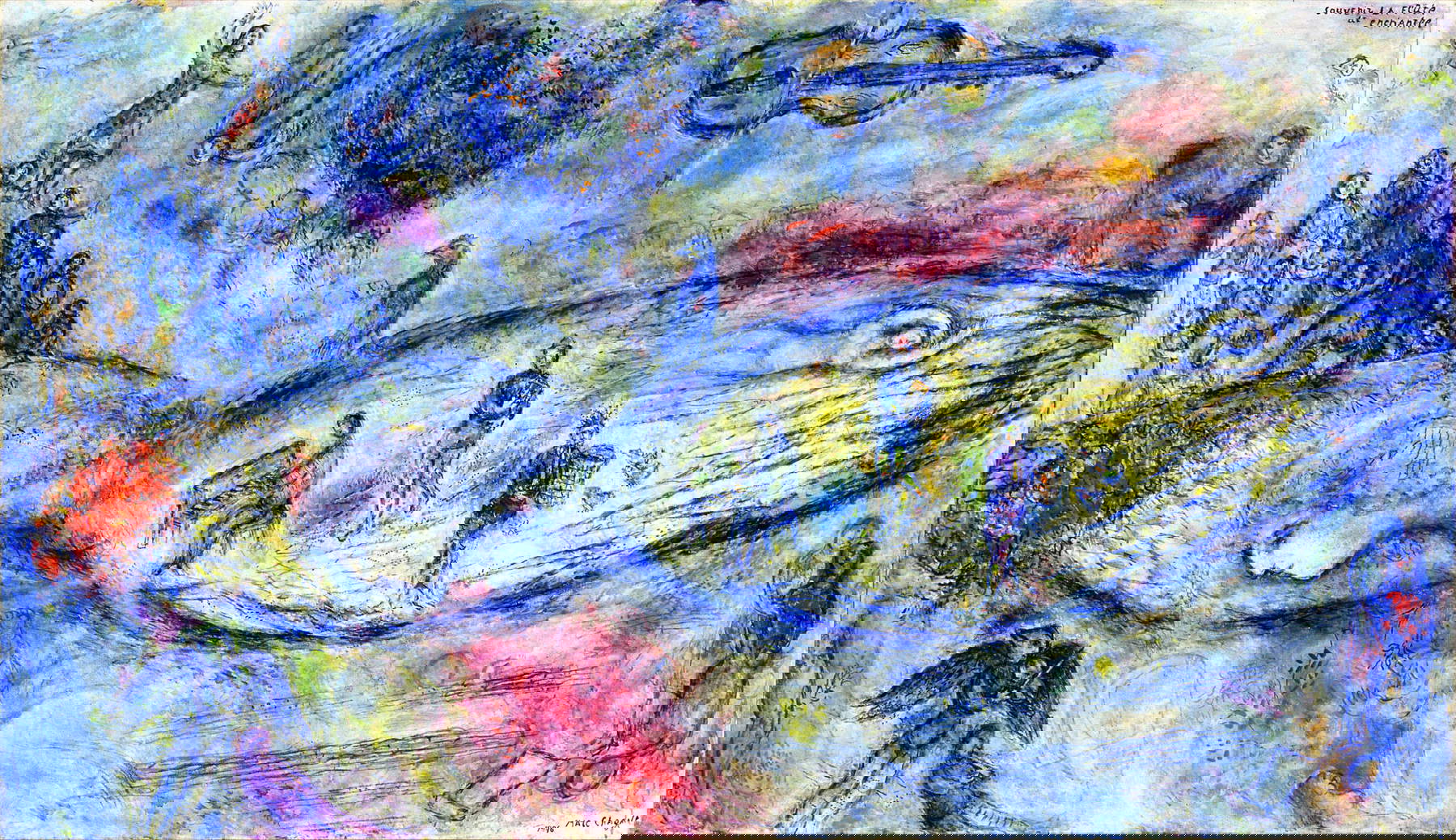 Marc Chagall, Ricordo del Flauto magico (1976; tempera, olio e segatura su tela, 113,5 x 194,8 cm; Collezione privata)