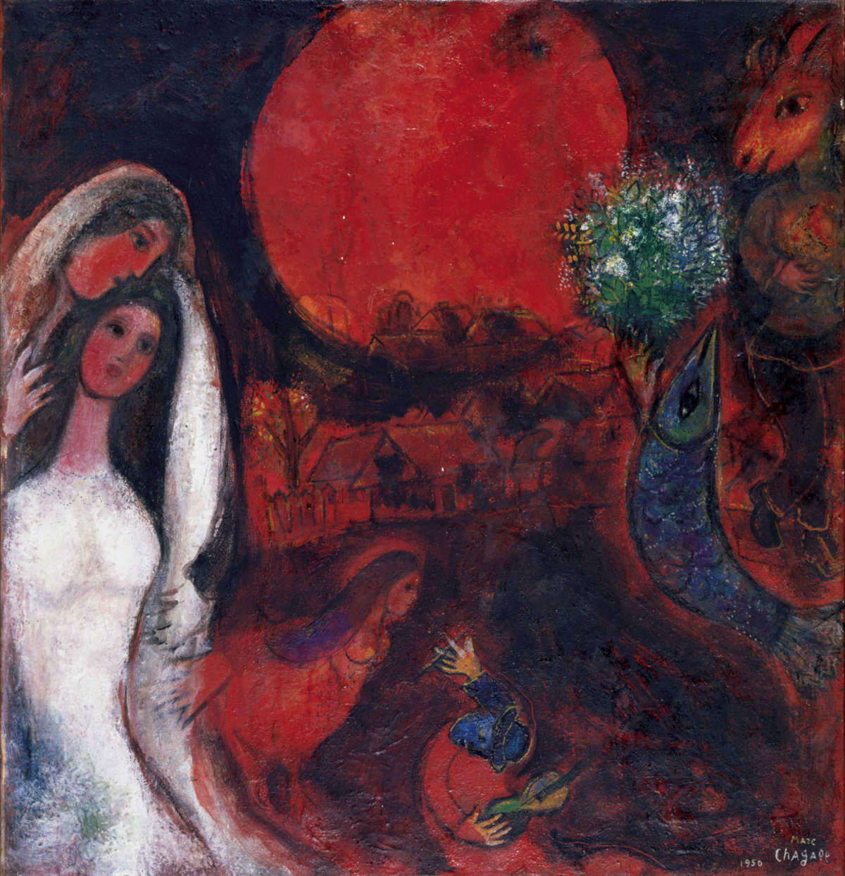 Marc Chagall, Villaggio con sole offuscato (1950; olio su tela, 73,5 x 69,5 cm; Collezione privata)