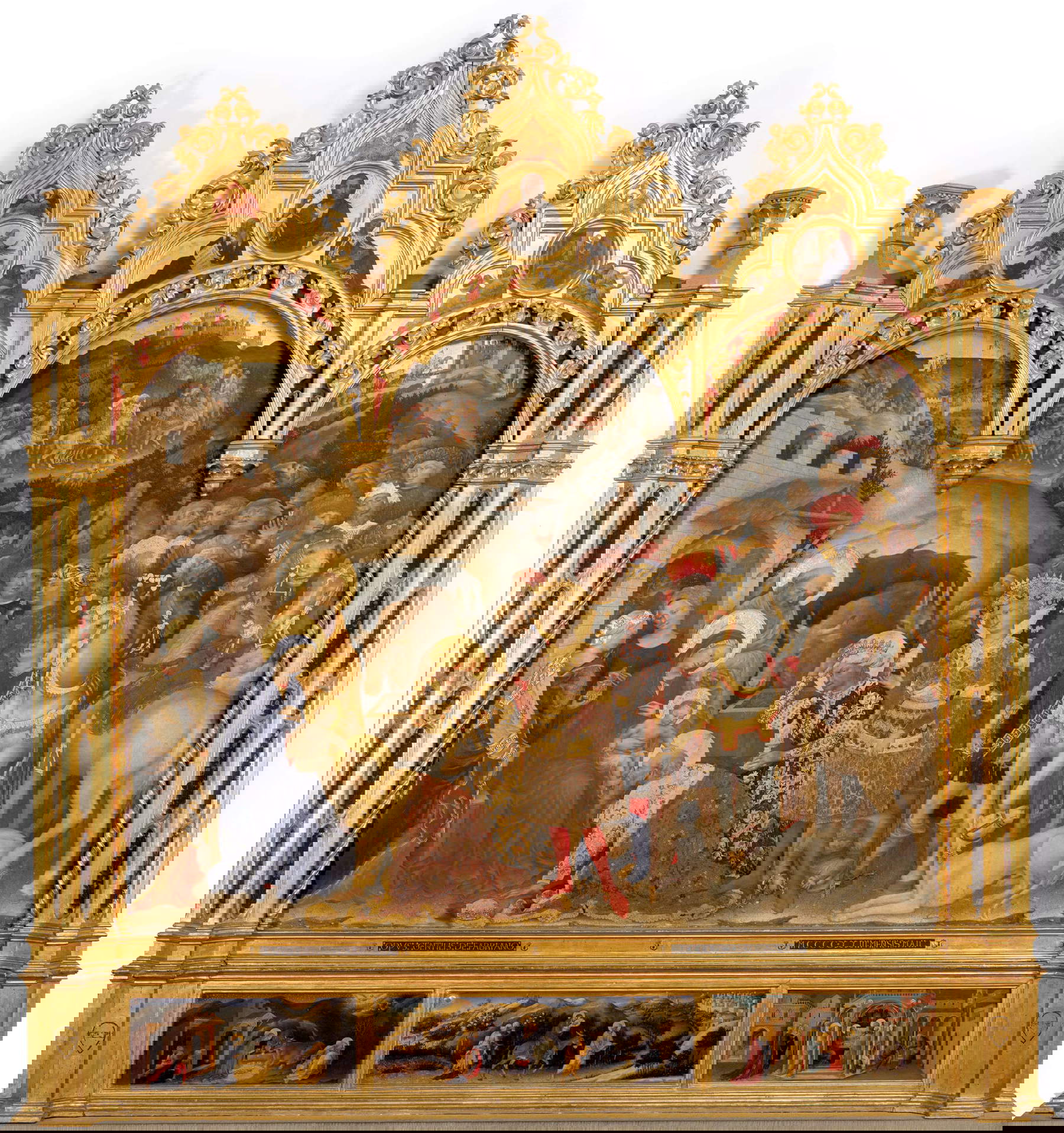 Gentile da Fabriano, Adoración de los Magos (1423; temple sobre tabla, 300 x 282 cm; Florencia, Galería de los Uffizi, Galería de Pinturas y Estatuas, inv. 1890 nº 8364)