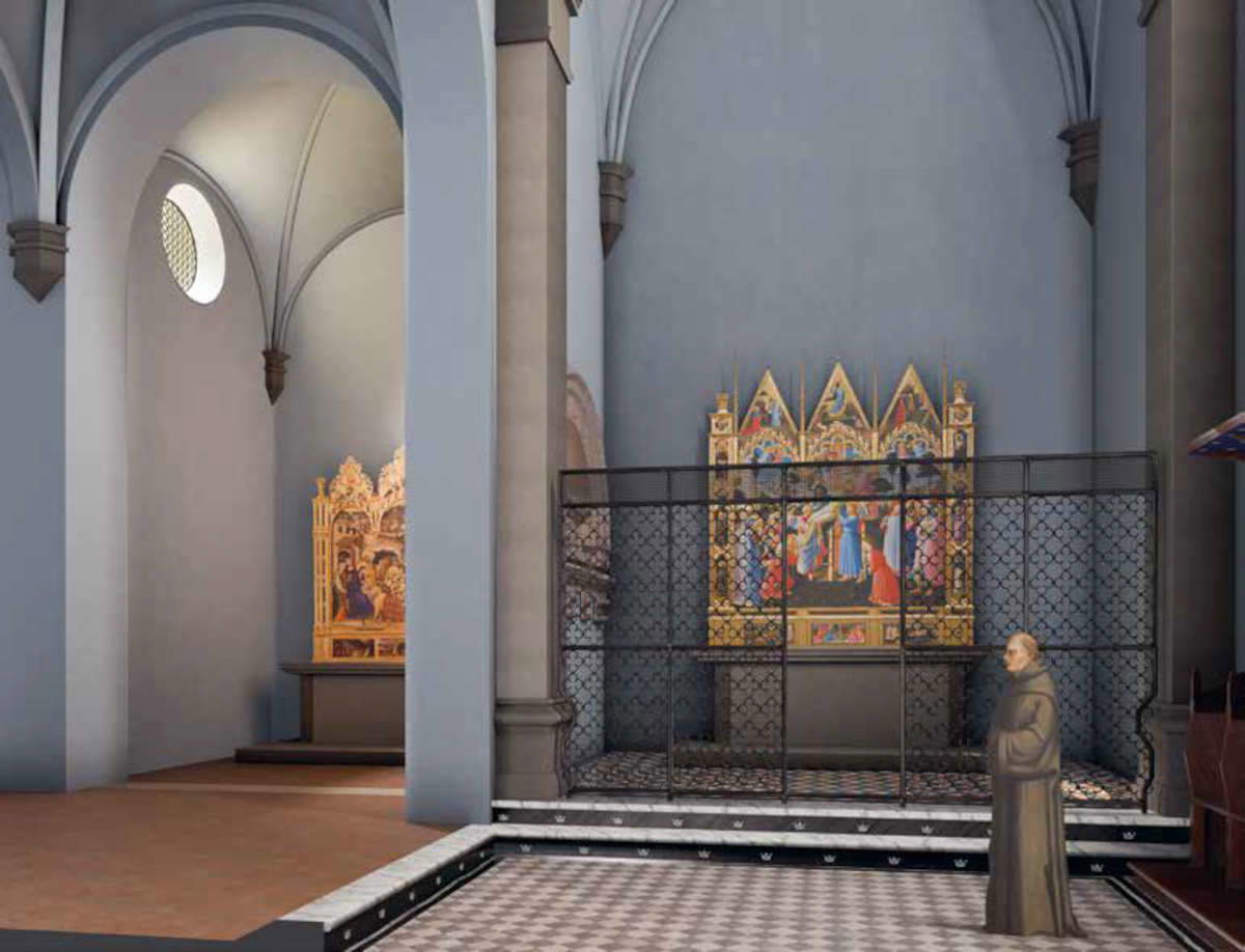 Reconstrucción tridimensional de las capillas Strozzi de la sacristía de Santa Trinita, Florencia. Investigación histórica: Michela Young. Modelado 3D: Luca Brunke, Florence4D.