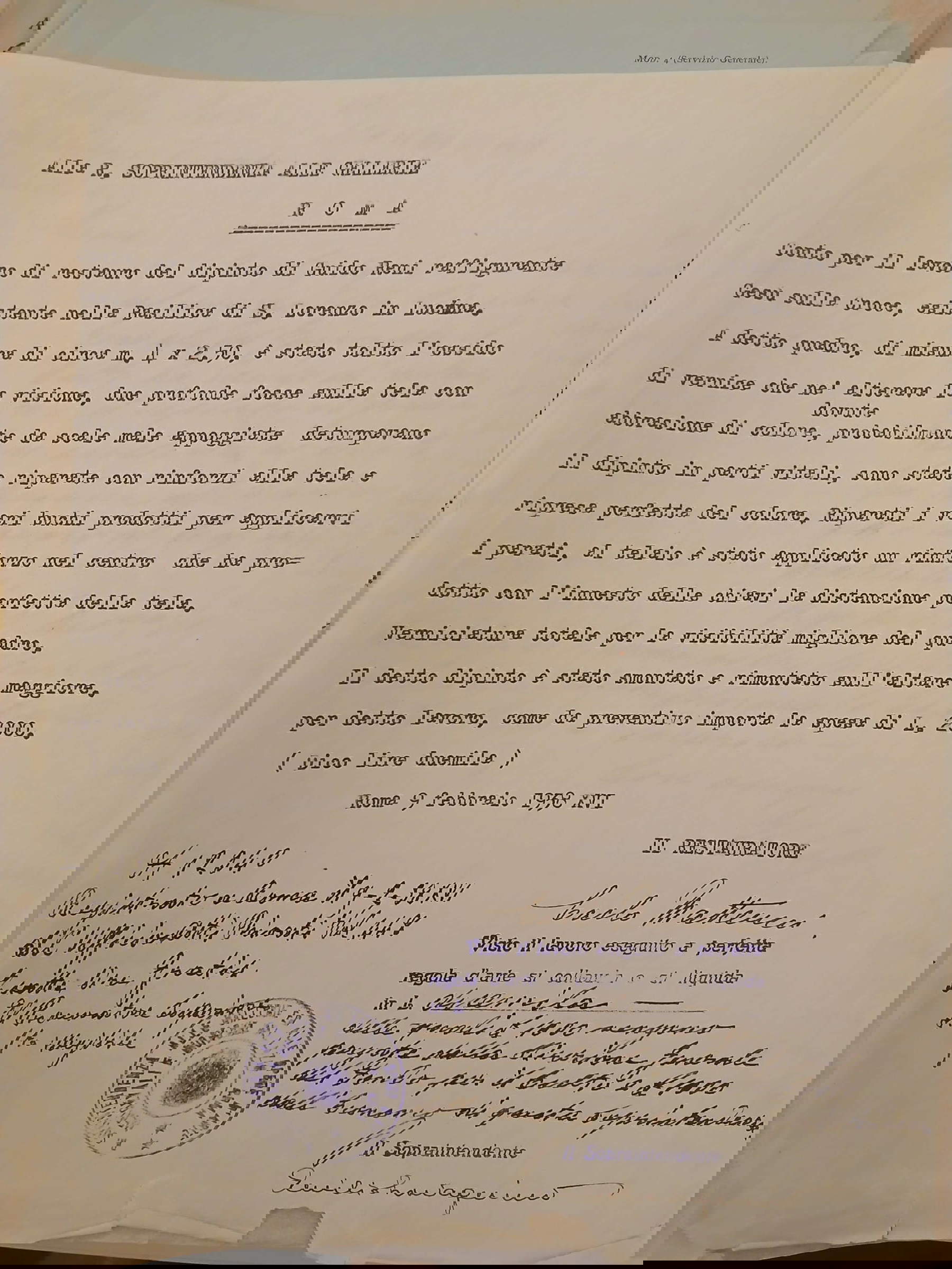Conto per il lavoro di restauro di Carlo Matteucci (9 febbraio 1938) Conto per il lavoro di restauro di Carlo Matteucci (9 febbraio 1938)