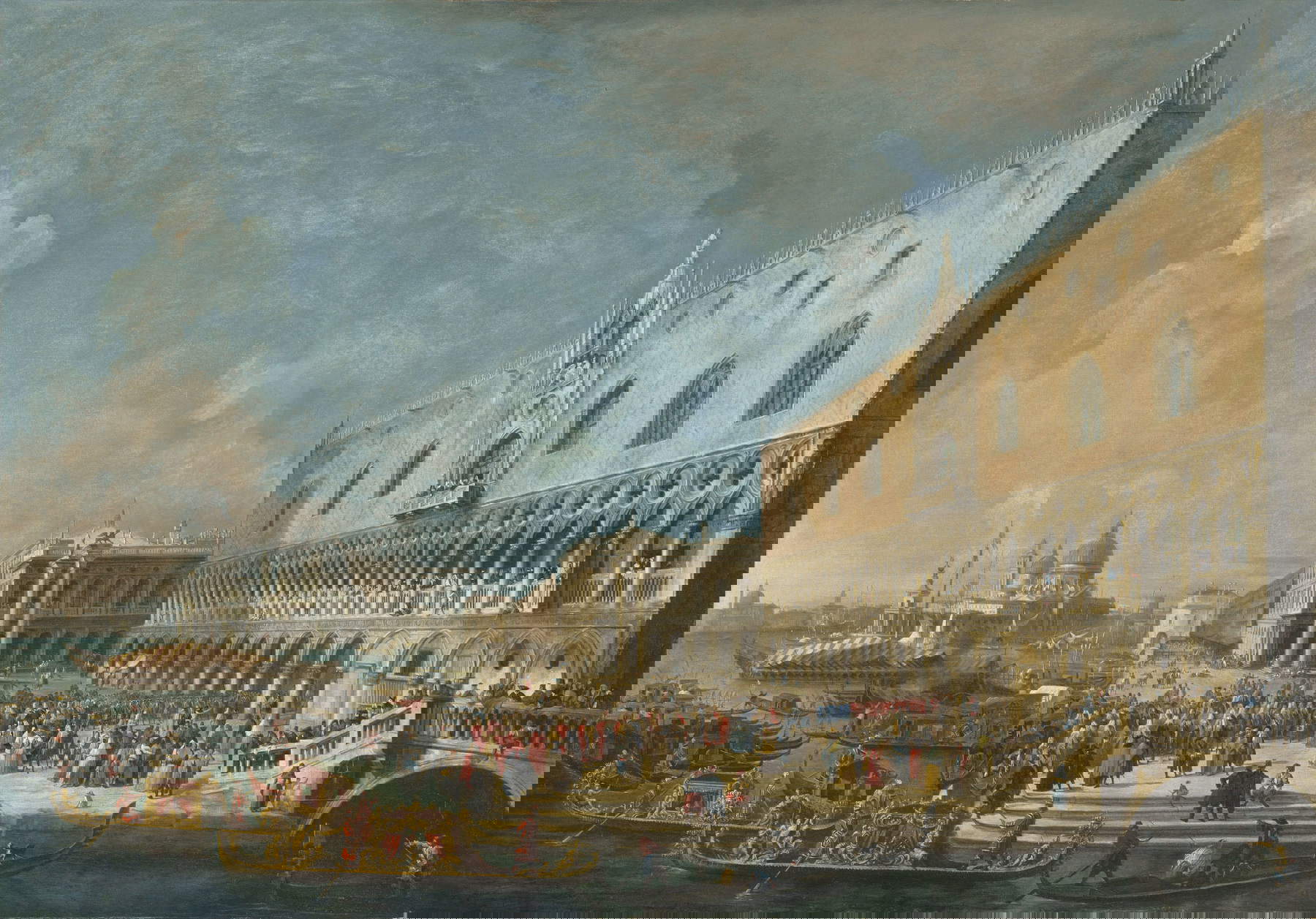 Antonio Canal detto Canaletto, L&rsquo;arrivo dell&rsquo;Ambasciatore francesce Jacques-Vincente Languet, Comte de Gergy, a Palazzo Ducale a Venezia il 5 novembre 1726 (1726-1727; olio su tela). Presentato da Lampronti Gallery