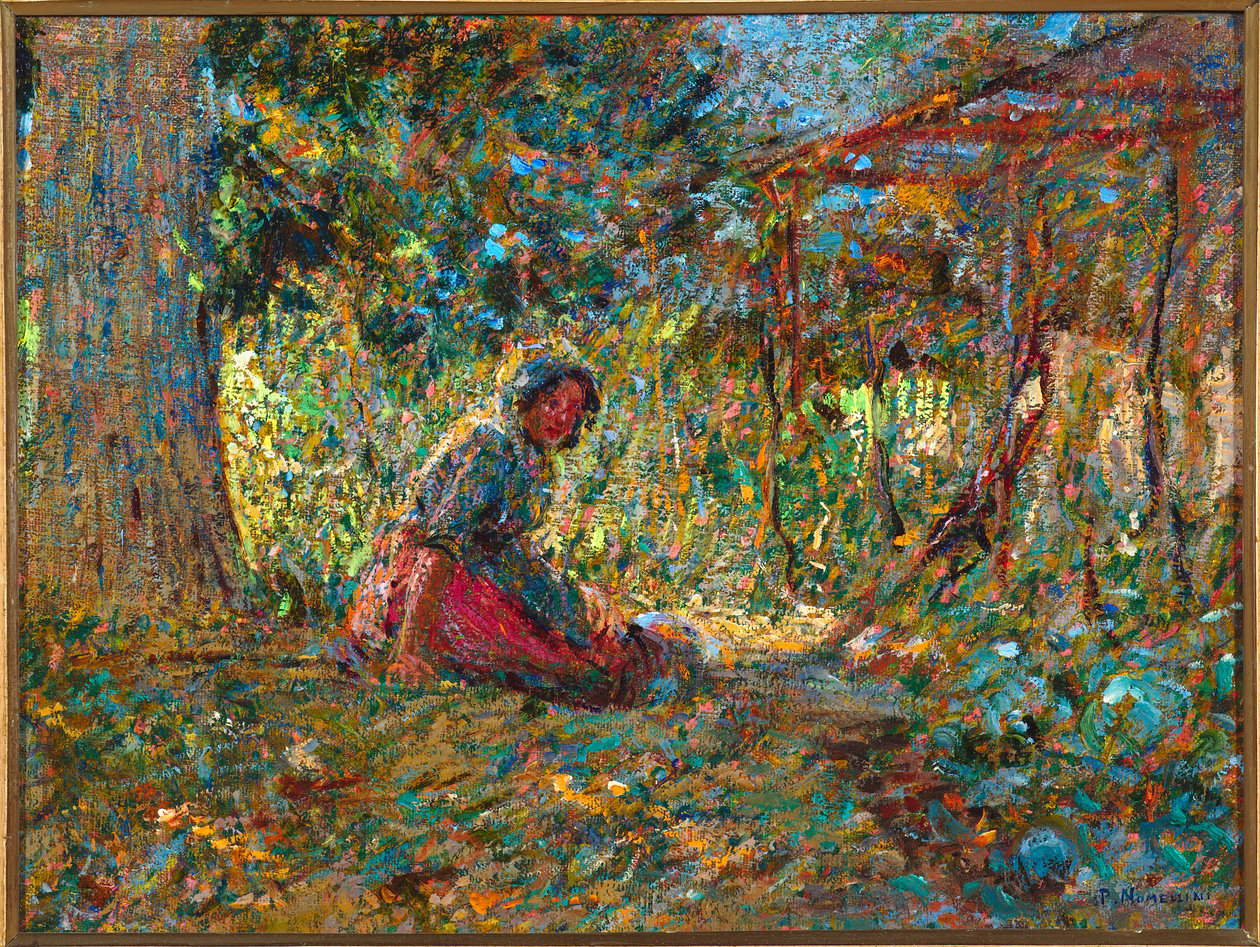 Plinio Nomellini, In the Kitchen Garden (c. 1891; oil on canvas, 29 x 39 cm; Private collection). Courtesy of Galleria Arte Casa, Genoa