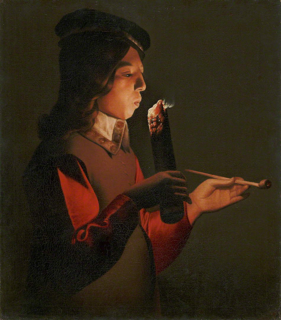 Georges de La Tour, Junger Mann, der eine Pfeife bläst (1646; Öl auf Leinwand, 70,8 x 61,5 cm; Tokio, Fuji Art Museum)