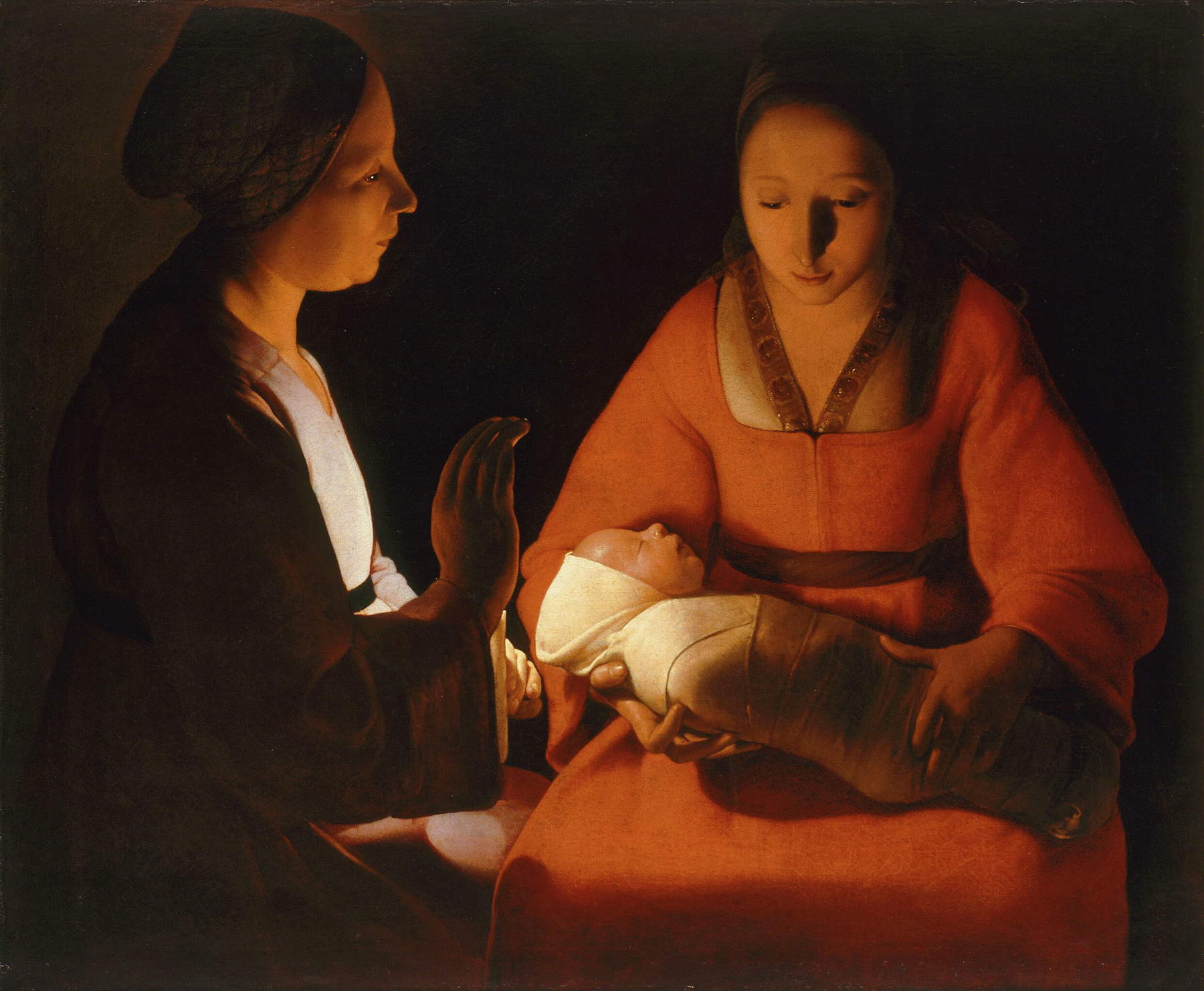 Georges de La Tour, Das Neugeborene (um 1645; Öl auf Leinwand, 77 x 92 cm; Rennes, Mus&eacute;e des Beaux-Arts)