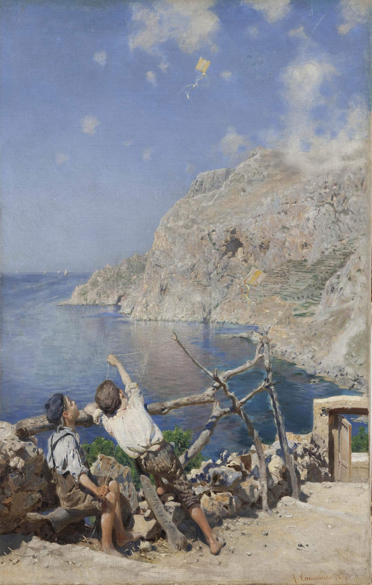 Alceste Campriani, Children with Kites on Capri (1881; oil on canvas, 64 x 43 cm; Naples, private collection)