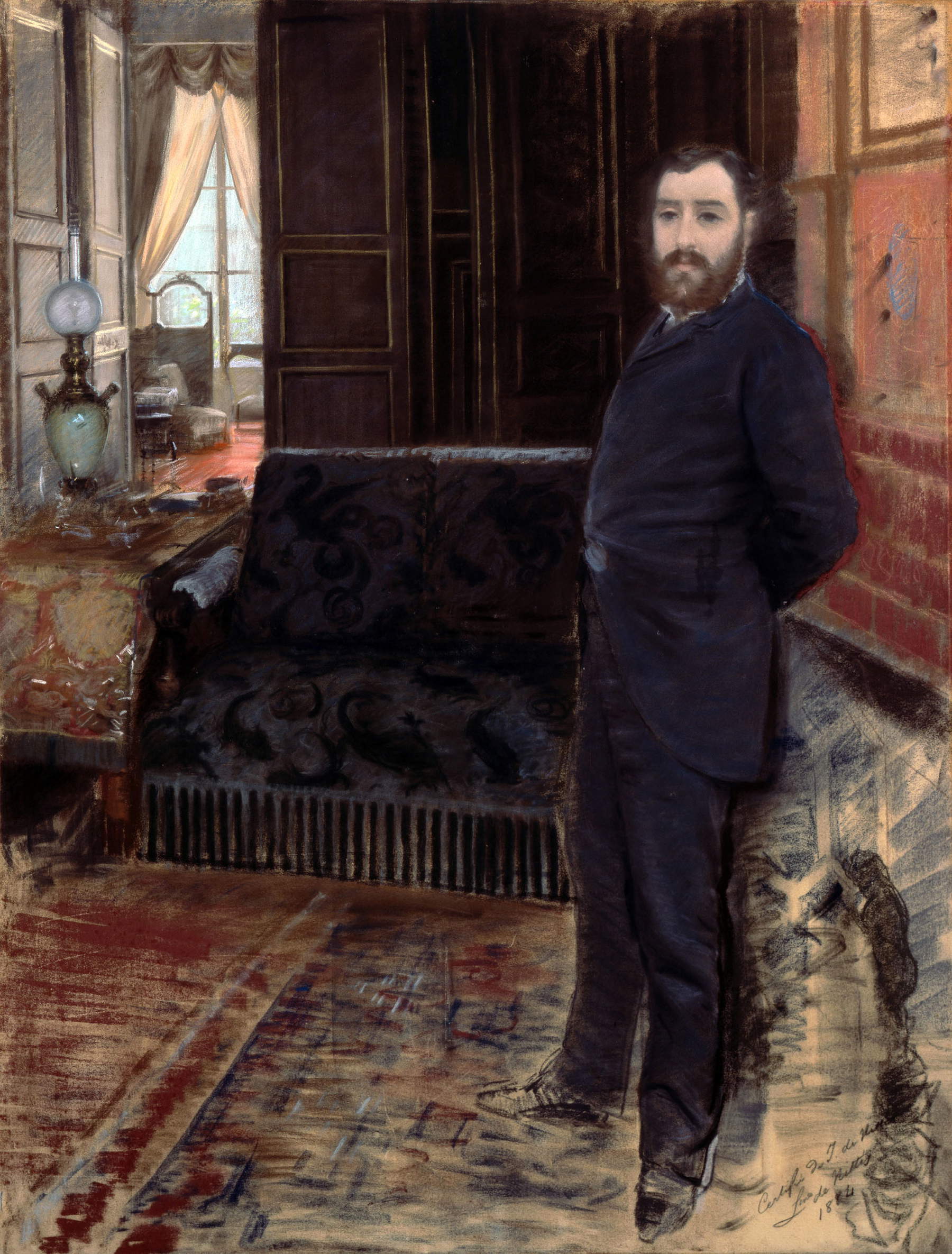 Giuseppe De Nittis, Self-Portrait (c. 1883; pastel on canvas, 114 x 88 cm; Barletta, Pinacoteca Giuseppe De Nittis, inv. 951)
