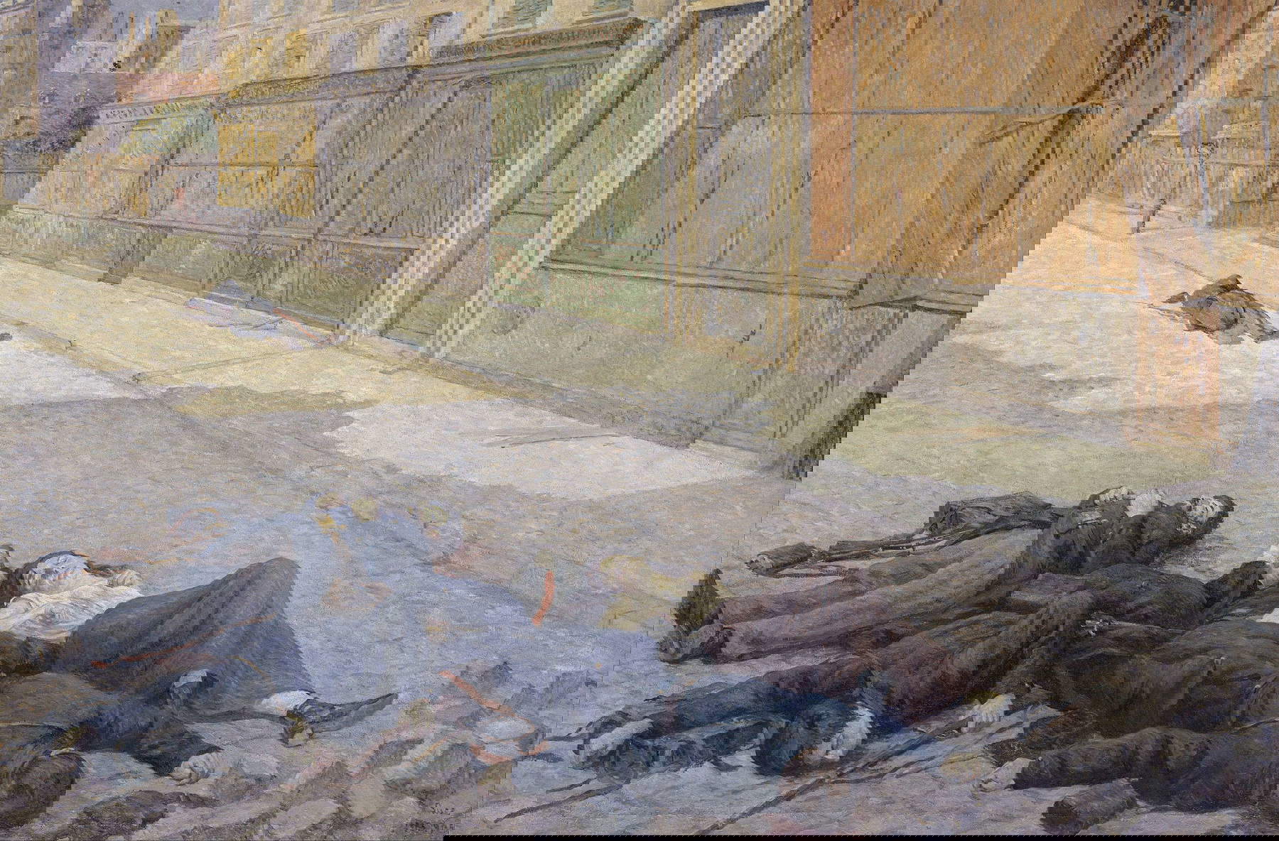 Maximilien Luce, Une rue de Paris en mai 1871 (A Street in Paris in May 1871) (c. 1905; oil on canvas, 151 x 225.8 cm; Paris, Mus&eacute;e d'Orsay; gift of Fr&eacute;d&eacute;ric Luce, son of Maximilien Luce 1946, inv. RF 1977235)