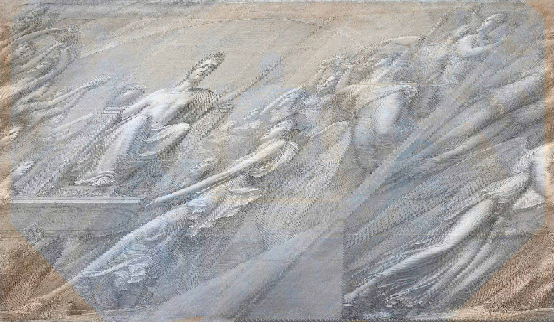 Andrea Appiani, Apotheose Napoleons (Zeichnung für das Fresko im Thronsaal des Königspalastes) (um 1806-1808; Bleistift, weiße Striche auf Papier, 2740 x 4750 mm; Paris, Mus&eacute;e du Louvre, D&eacute;partement des Arts graphiques)