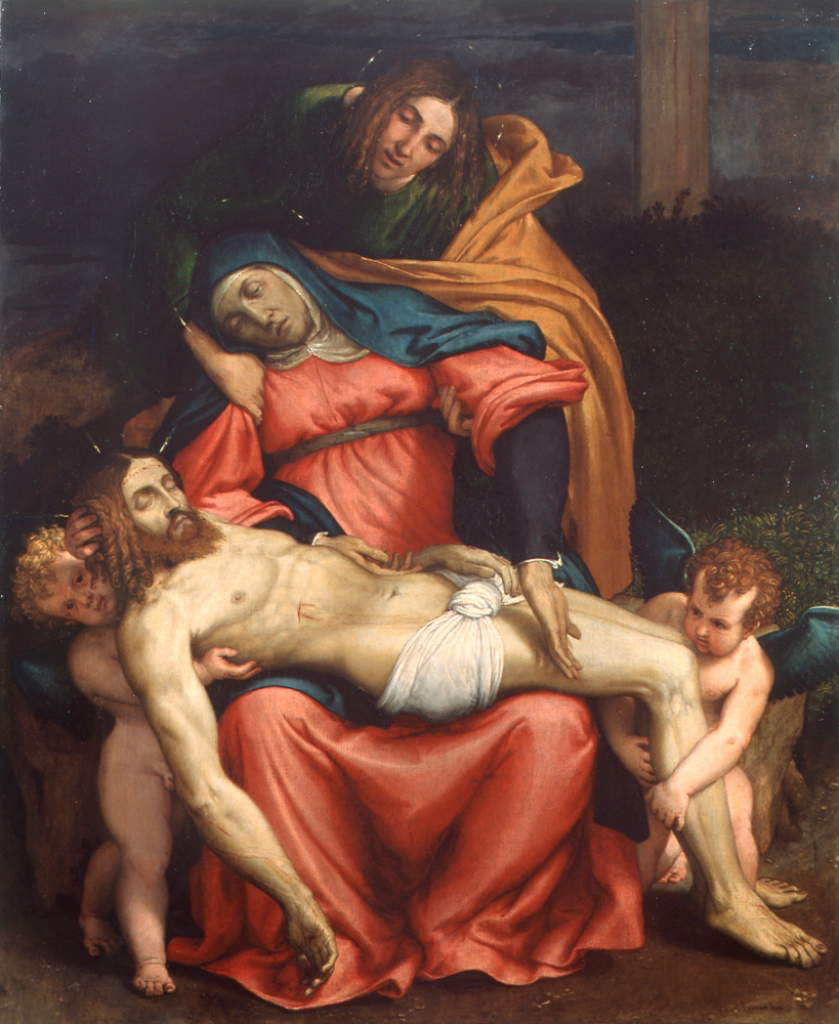 Lorenzo Lotto, Piet&agrave; (1545 ; huile sur toile, 185 x 150 cm ; Milan, Pinacothèque de Brera)