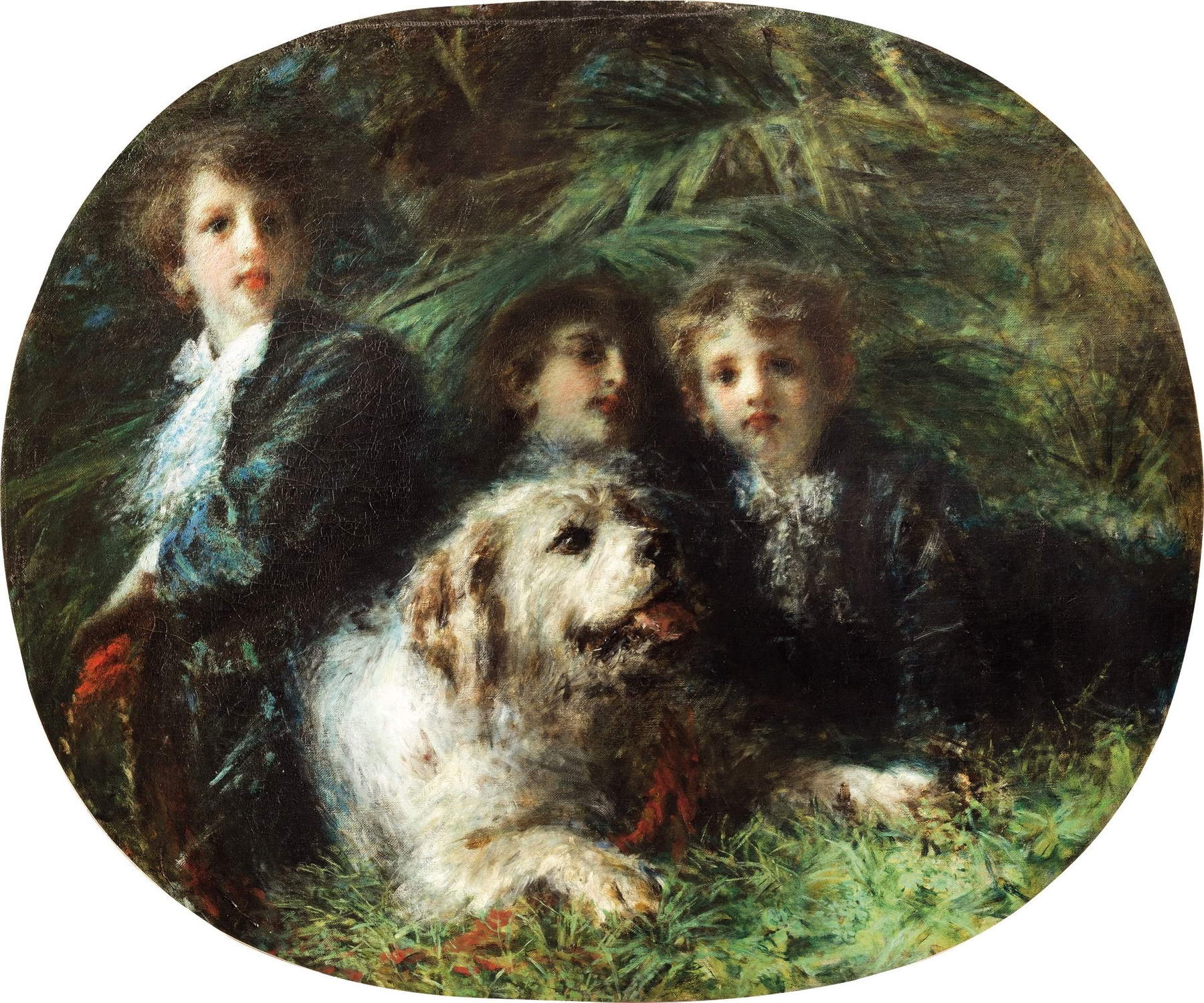 Daniele Ranzoni, I figli del principe Troubetzkoy con il cane (1874; Öl auf Leinwand, 138 x 118 cm; Mailand, GAM - Galleria d'Arte Moderna)