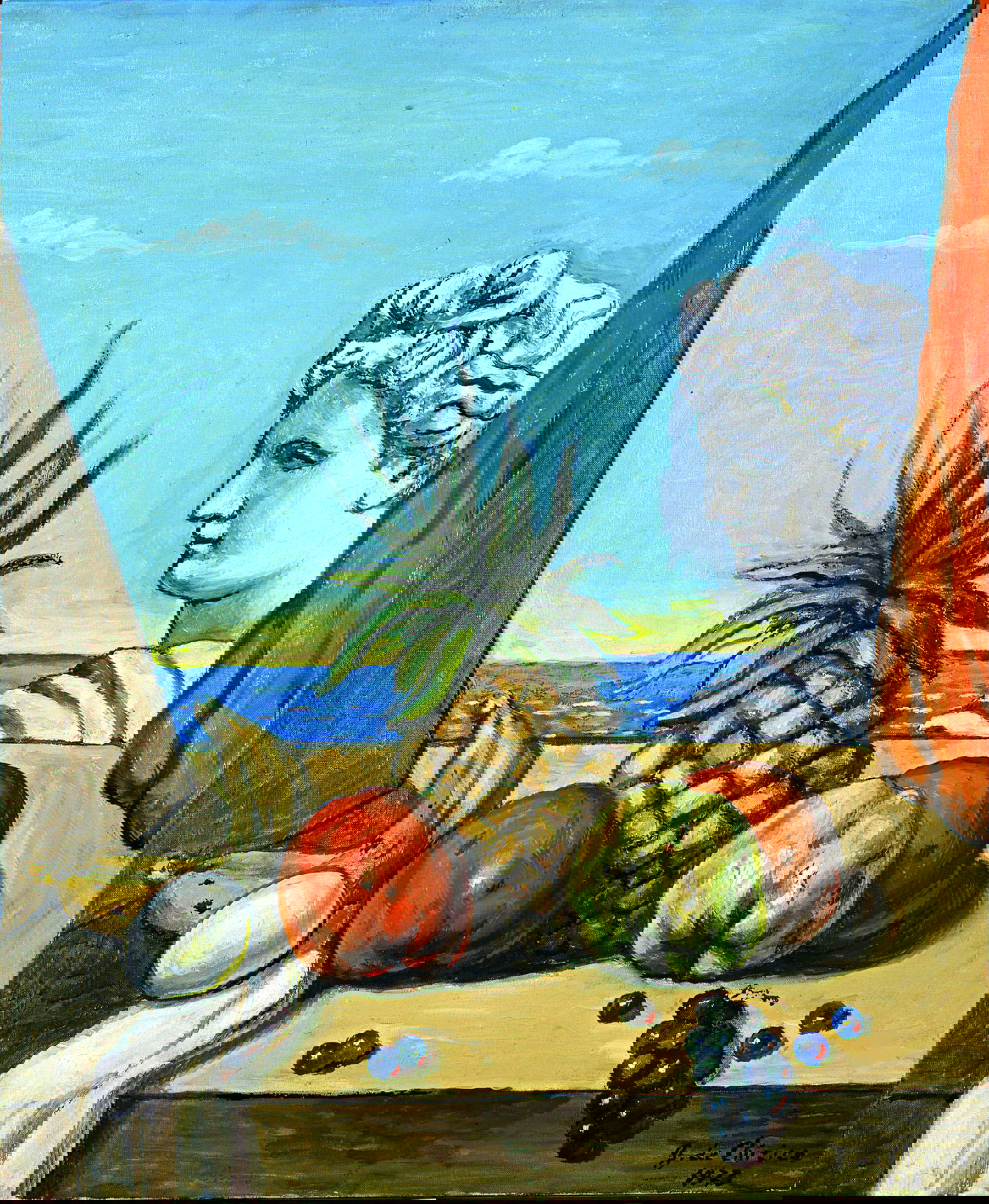 Giorgio de Chirico, Frucht mit Apollo-Büste (1973)