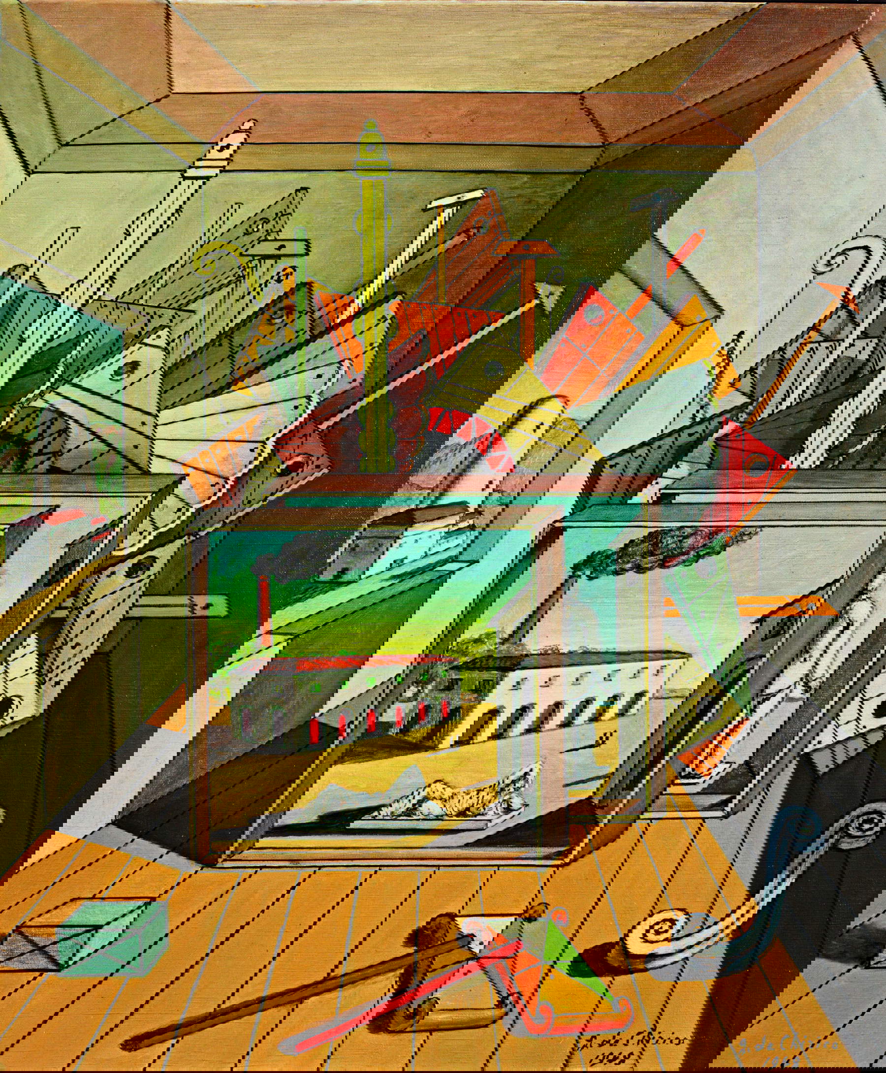 Giorgio de Chirico, Metaphysisches Interieur mit Werkstatt (1969)
