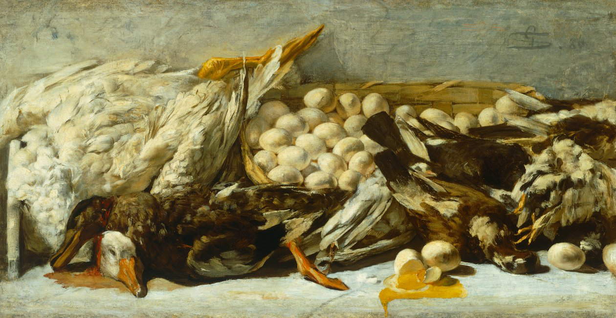 Giovanni Segantini, Nature morte à la volaille (1886 ; huile sur toile, 56 &times; 110 cm ; collection Gaetano Marzotto)