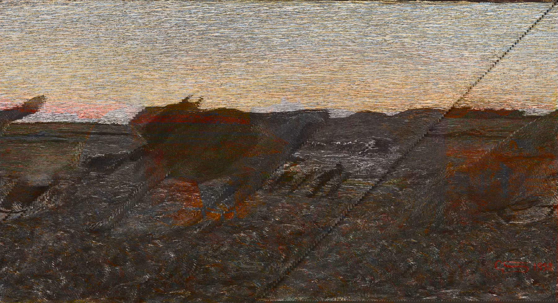 Giovanni Segantini, L'ora mesta (1892 ; huile sur toile, 45,5 &times; 83 cm ; collection privée, en dépôt à la Galleria Civica G. Segantini, Arco)
