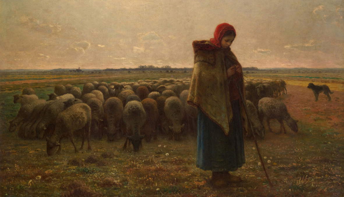 Jean-Fran&ccedil;ois Millet, Berg&egrave;re avec son troupeau (1863 ; huile sur toile, 81 &times; 101 cm ; Paris, mus&eacute;e d'Orsay)