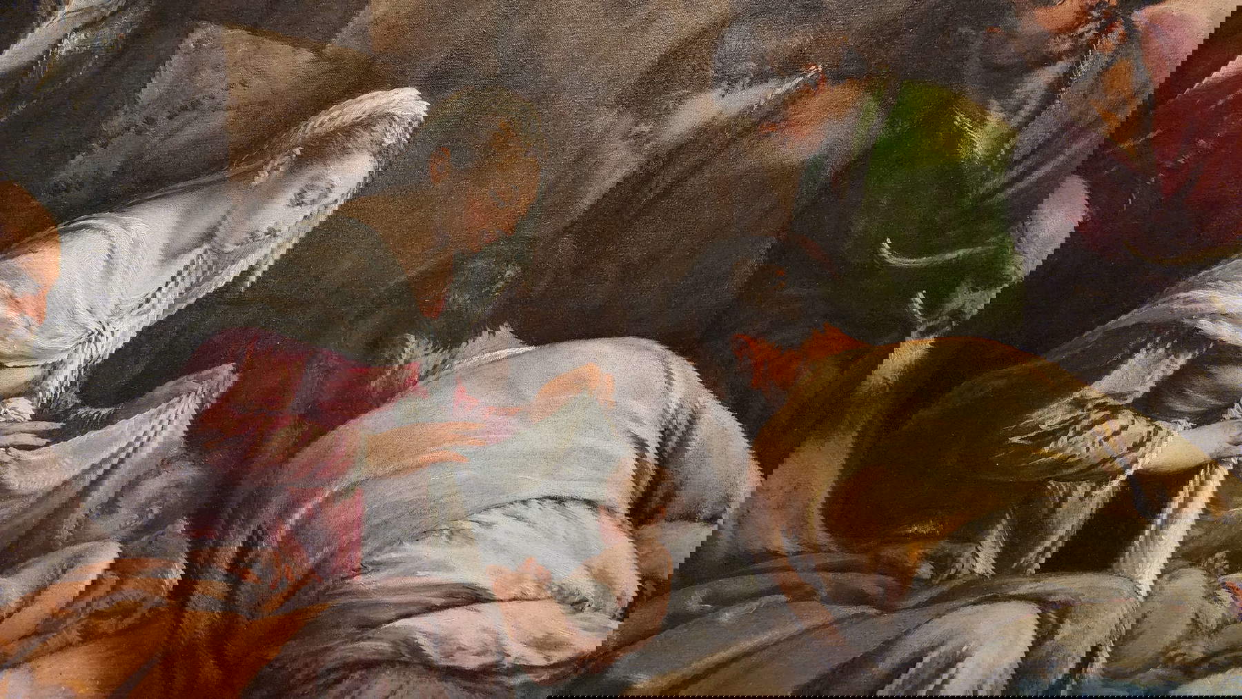 Jacopo Bassano, Adoration des bergers avec sainte Couronne, saint Victor et un dévot, détail