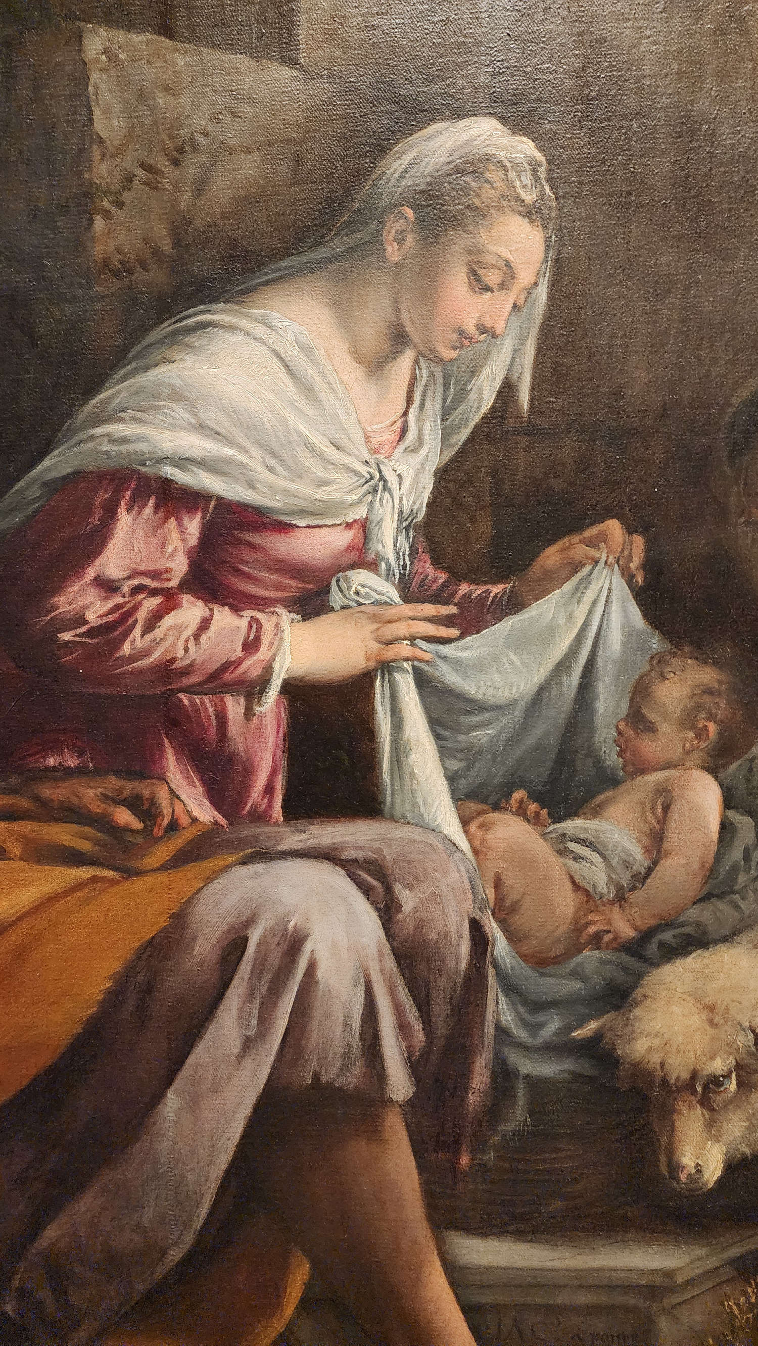 Jacopo Bassano, Adoration des bergers avec sainte Couronne, saint Victor et un dévot, détail