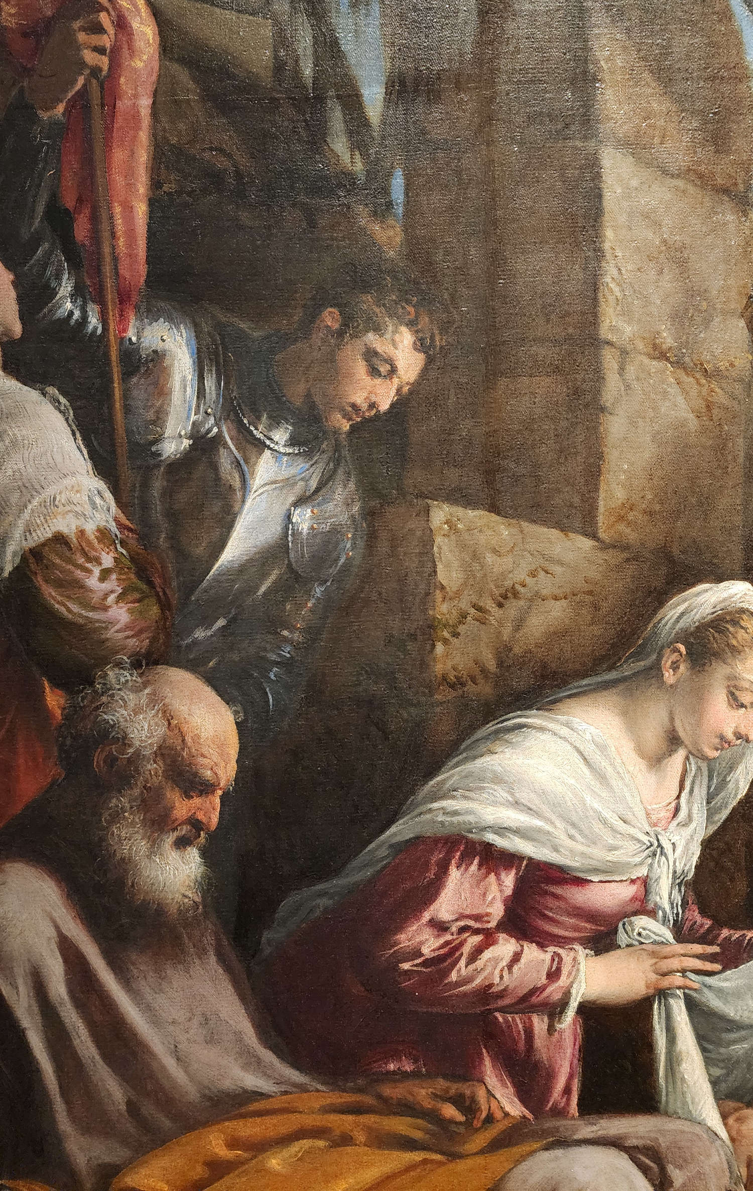 Jacopo Bassano, Adoration des bergers avec sainte Couronne, saint Victor et un dévot, détail