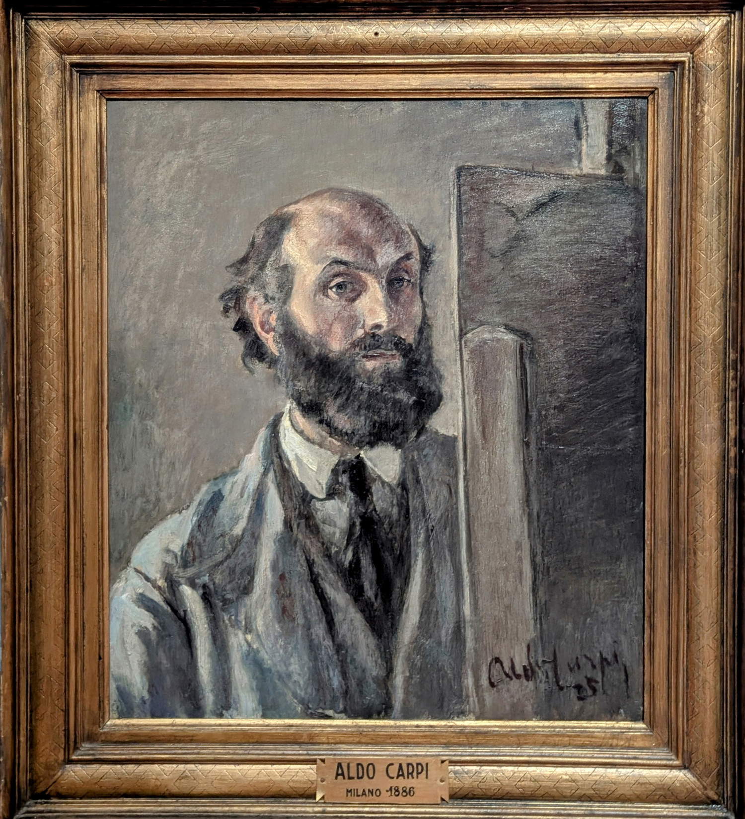 Aldo Carpi, Autorretrato (1924-1925; óleo sobre contrachapado, 58,5 x 51 cm; Florencia, Galerías Uffizi)