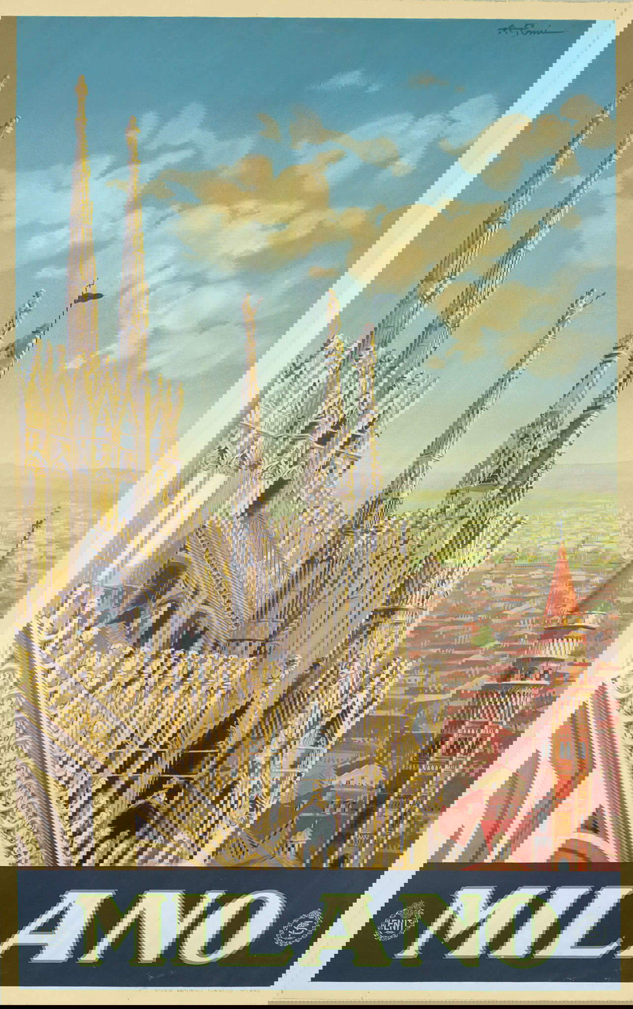 Alessandro Pomi, Milán (1928; Studio Editoriale Turistico, Milán - ENIT, litografía en color sobre papel, 99x62 cm; Milán, Castello Sforzesco, Civica Raccolta delle Stampe 'Achille Bertarelli', inv. Manifesti A 692) Alessandro Pomi, Milán (1928; Studio Editoriale Turistico, Milán - ENIT, litografía en color sobre papel, 99x62 cm; Milán, Castello Sforzesco, Civica Raccolta delle Stampe 'Achille Bertarelli', inv. Manifesti A 692)