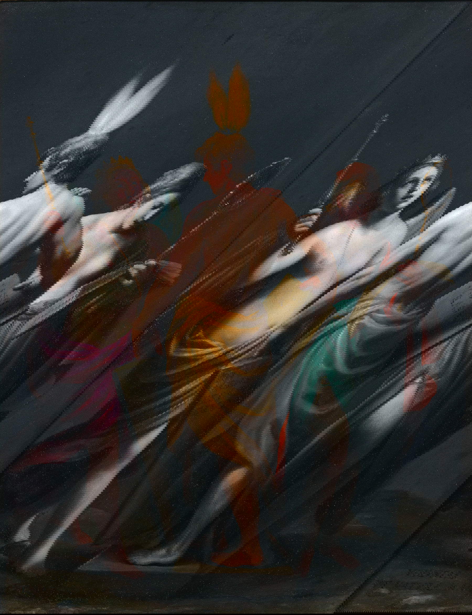 Alessandro Turchi (detto l&rsquo;Orbetto), Il Genio innato: Volont&agrave;, Intelletto, memoria (1620 circa; olio su marmo nero, 43 x 32 cm; Collezione privata)