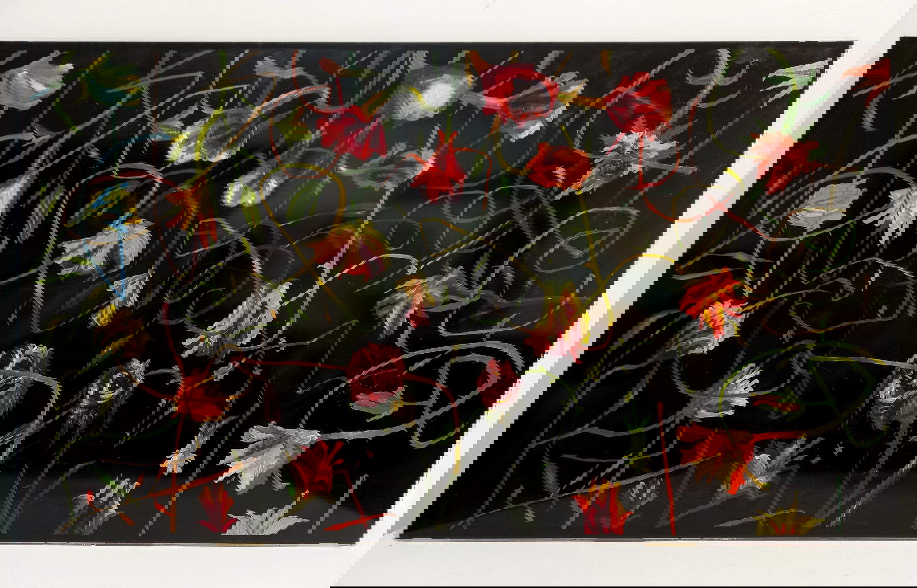 Alfonso Leto, Creare un piccolo fiore &egrave; lavor&igrave;o di &eacute;re (2023; olio su scheda estratta da monitor, 32 x 60 cm)