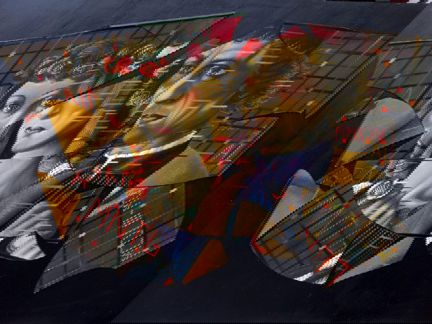 Alfonso Leto, Ritratti immaginari di Andrea Mantegna e Nicolosia Bellini (2025; olio su schermo vitreo in frammenti su tavola, 90 x 115 cm)