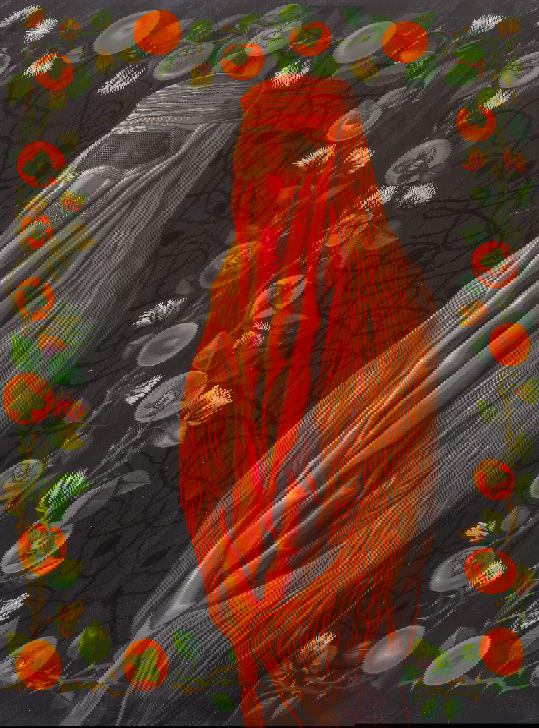 Alfonso Leto, Ritratto in arancione (2018; olio su ardesia in cornice lignea, 136 x 115 cm)