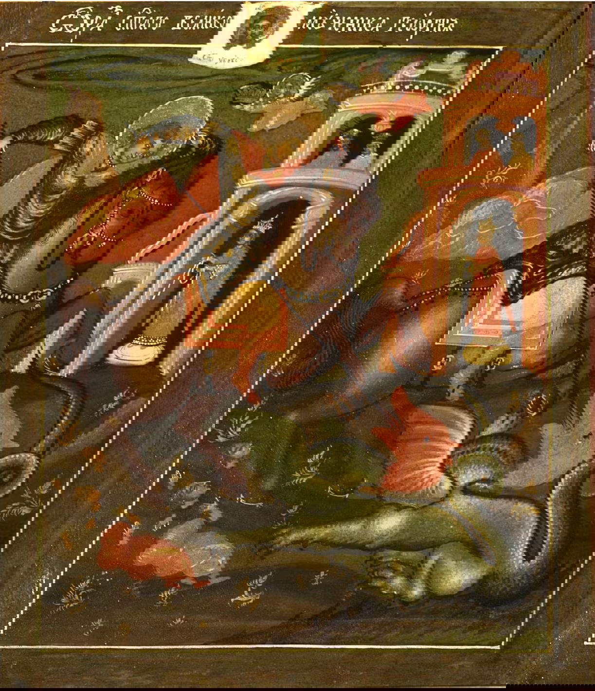 Russian Art, Saint George pierces the dragon (c. 1725-1750; tempera on panel, 70 x 120 cm; Florence, Palazzo Pitti - Museum of Russian Icons, inv. 1890 no. 6175) Photo: Uffizi