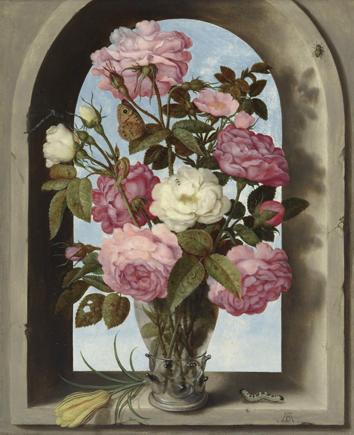 Ambrosius Bosschaert, Stillleben mit Rosen in einer Glasvase (um 1619; Öl auf Kupfer, 28 x 23 cm; Boston, Museum of Fine Arts)
