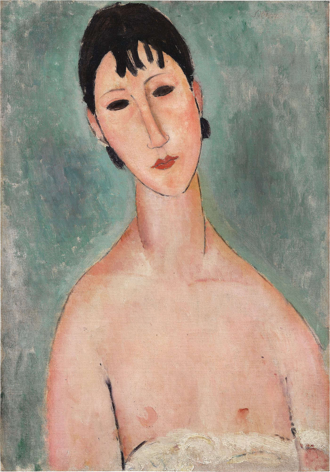 Amedeo Modigliani, Elvire en buste (1918-1919; olio su tela, 65,2 x 46,5 cm) Amedeo Modigliani, Elvire en buste (1918-1919; olio su tela, 65,2 x 46,5 cm)