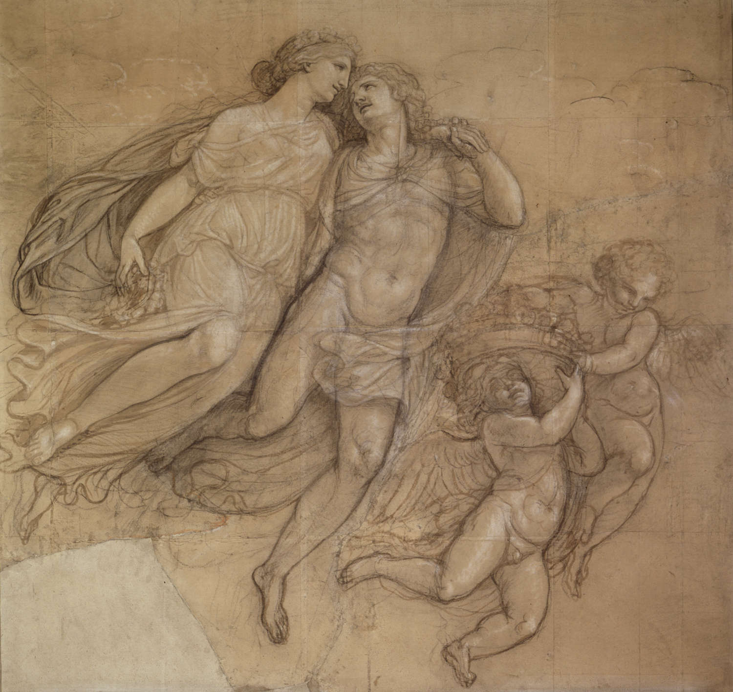 Andrea Appiani, Zefiro e Flora (1792; schwarzer Bleistift, Kohle und weiße Gouache auf beigem präpariertem Papier, 1550 x 1600 mm; Mailand, Galleria d'Arte Moderna) &copy; Stadt Mailand