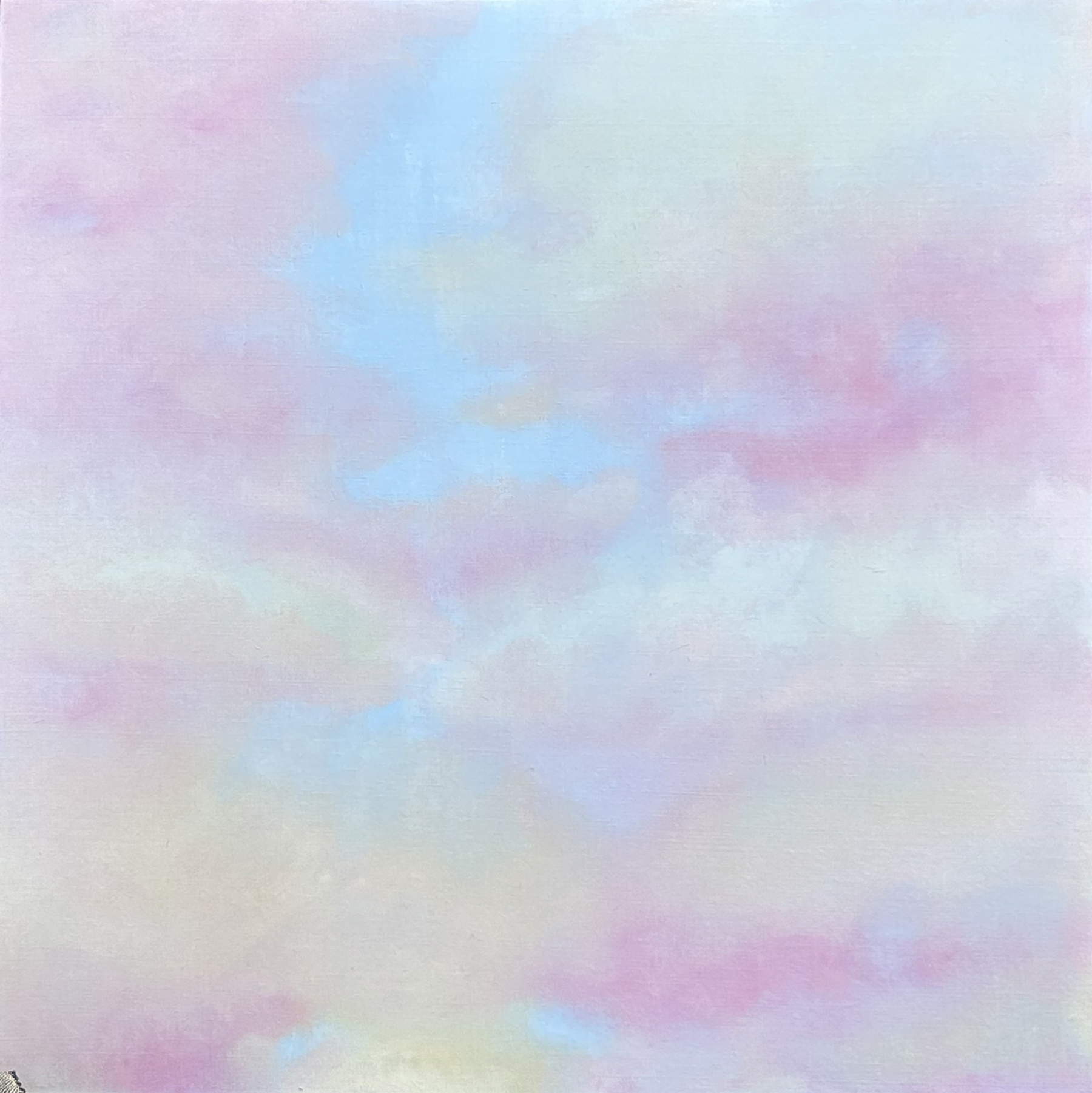 Anna Peter Breton, Ciel rose et blue (2024; olio su tela, 120 x 120 cm)