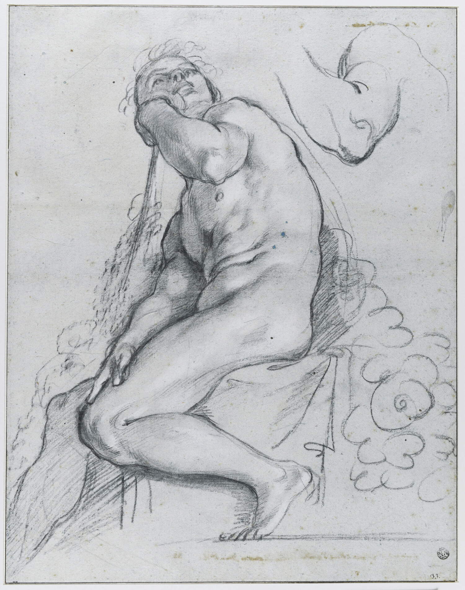 Annibale Carracci, Study for ignudo, Apollo and Marsyas medallion &copy; Mus&eacute;e du Louvre, GrandPalaisRmn. Photo by Suzanne Nagy