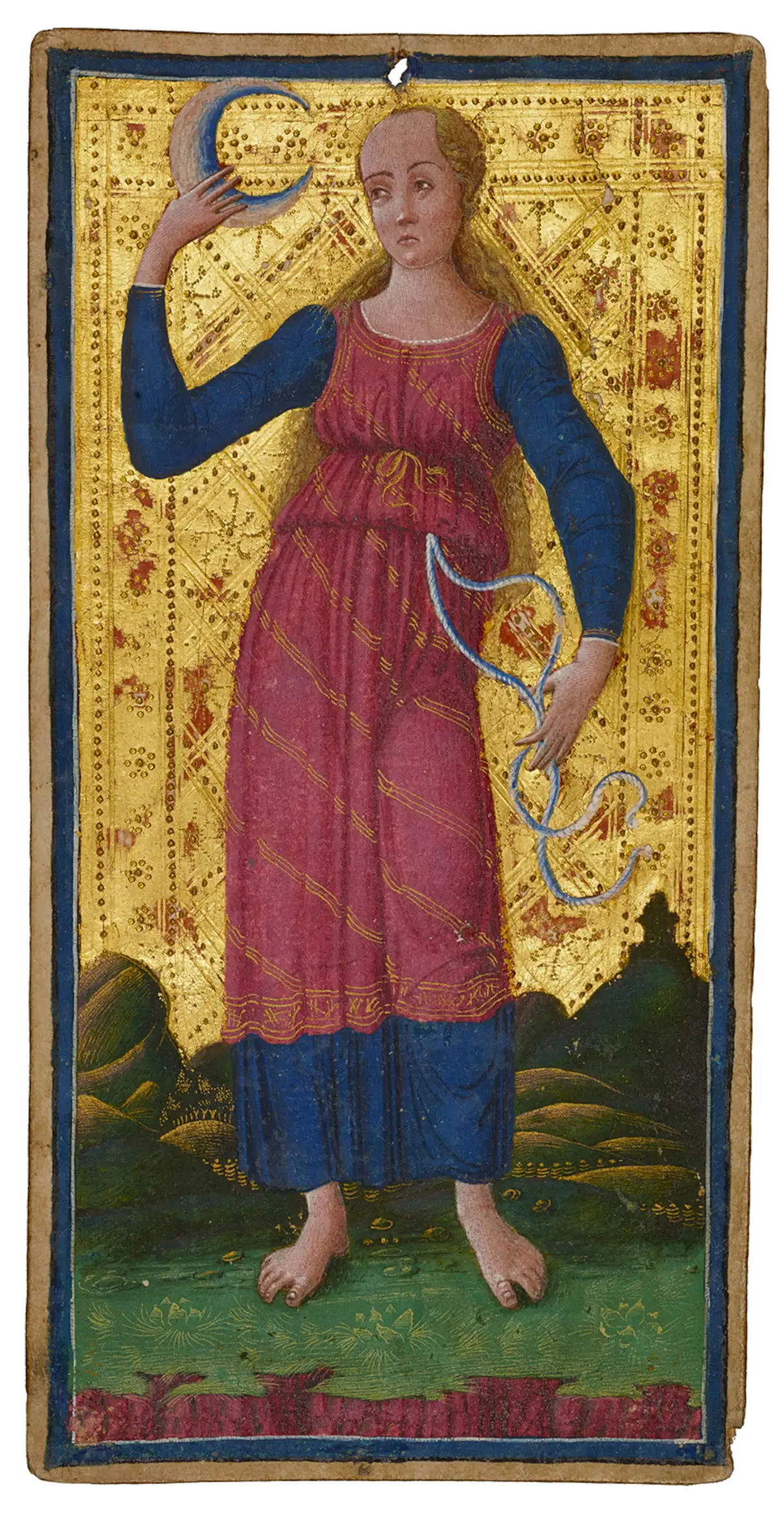 Antonio Cicognara, Tarot, Der Mond (1455-1480; Karton, 176 x 87 mm; Bergamo, Accademia Carrara)