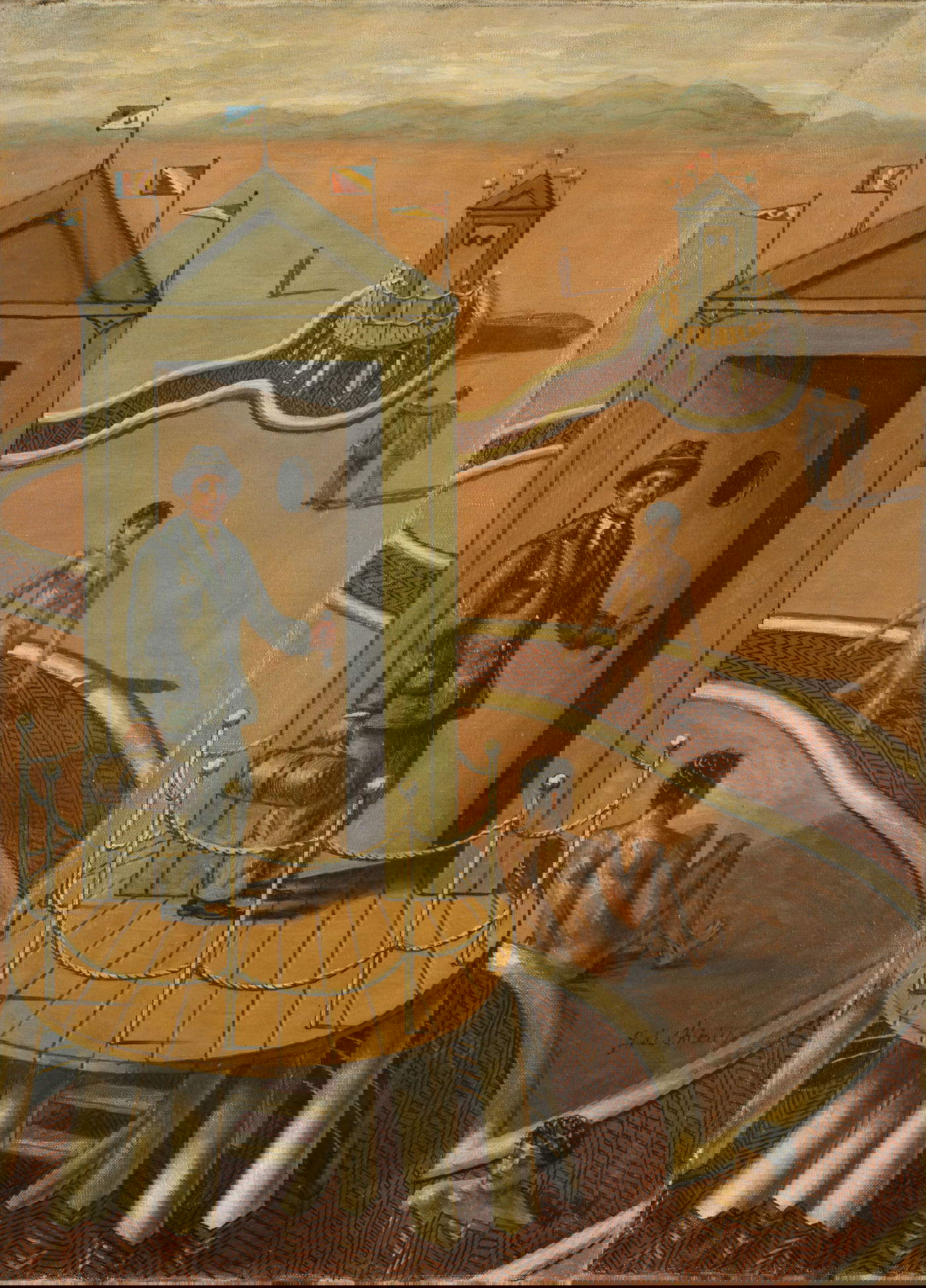 Giorgio de Chirico, I bagni misteriosi (1935; olio su tela, 69,7 x 49,7 cm; Firmato in basso a destra: G. de Chirico Firmato al verso: Giorgio de Chirico; dalla collezione Monica Vitti). Stima &euro; 400.000 - 600.000. Lotto venduto a 467.750 euro