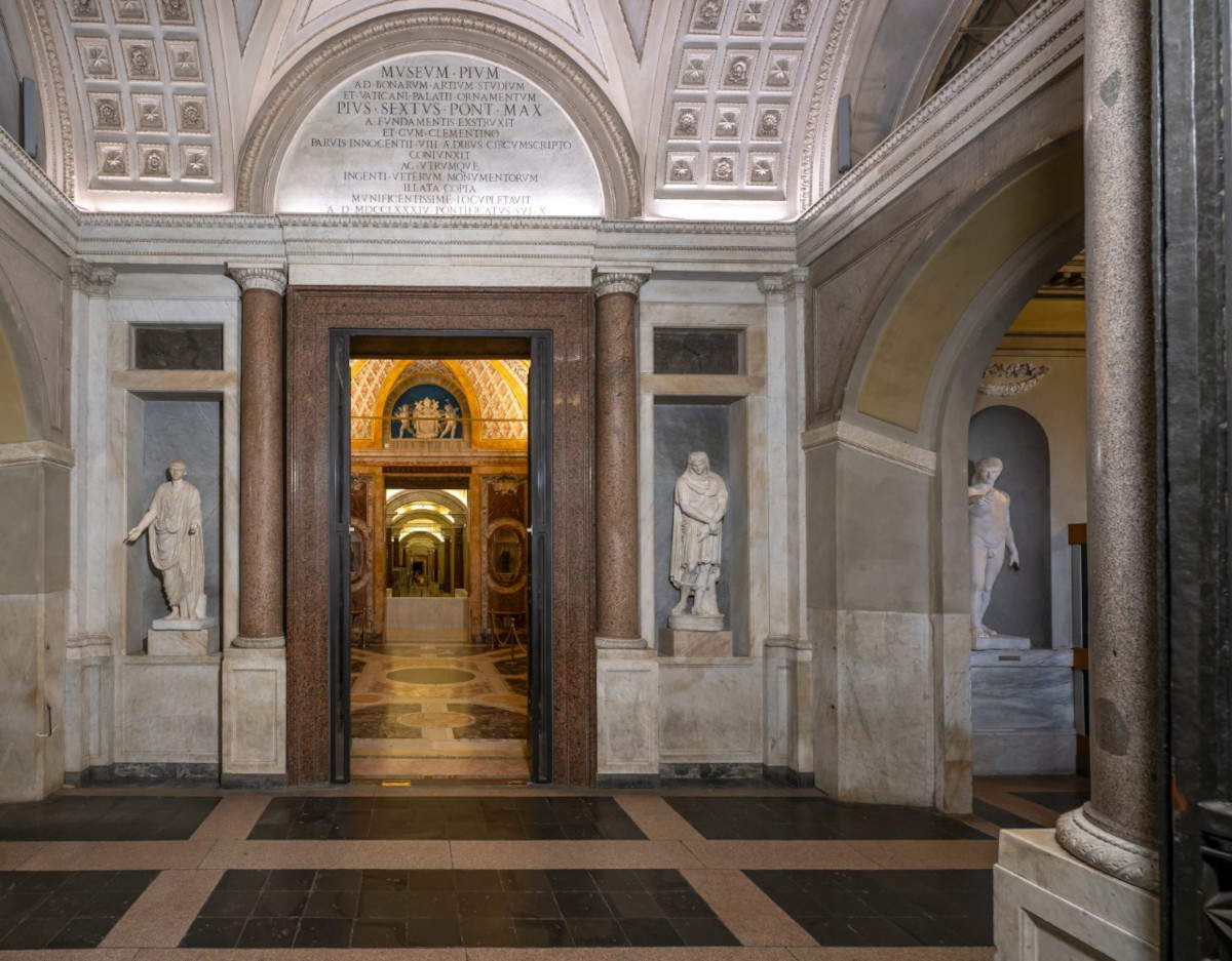 Vatican Museums, restored with tailor-made interventions ancient statues and sarcophagi of the Atrium of the Four Gates