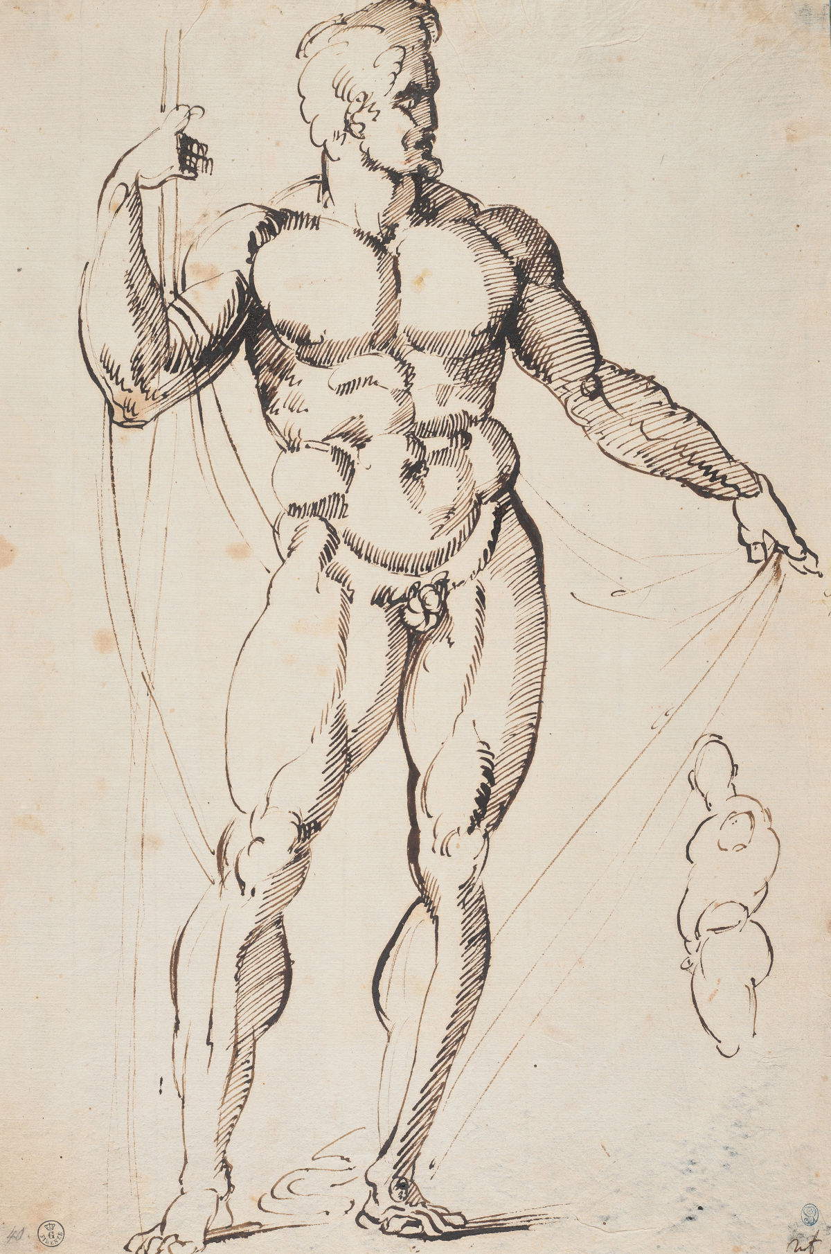 Baccio Bandinelli, Figura maschile - Identificabile con Ercole considerate posa e muscolatura (Prima met&agrave; sec. XVI; Firenze, Uffizi, Gabinetto Disegni e Stampe)