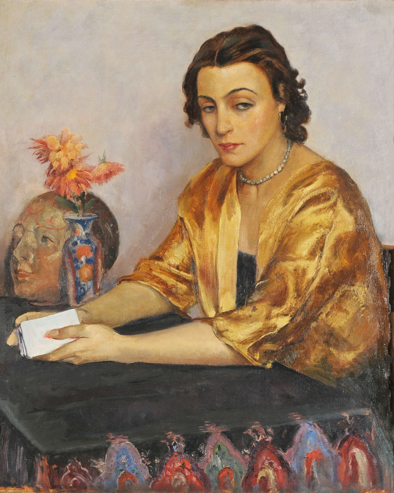 Baccio Maria Bacci, Die Wahrsagerin (1929; Öl auf Leinwand, 84 x 68 cm, signiert und datiert unten rechts: B M Bacci/ 1929, auf der Rückseite die Handschrift des Künstlers, Katalognummer und Titel: 334 - Ila - la cartomante - ) Baccio Maria Bacci, Die Wahrsagerin (1929; Öl auf Leinwand, 84 x 68 cm, signiert und datiert unten rechts: B M Bacci/ 1929, auf der Rückseite die Handschrift des Künstlers, Katalognummer und Titel: 334 - Ila - la cartomante - )