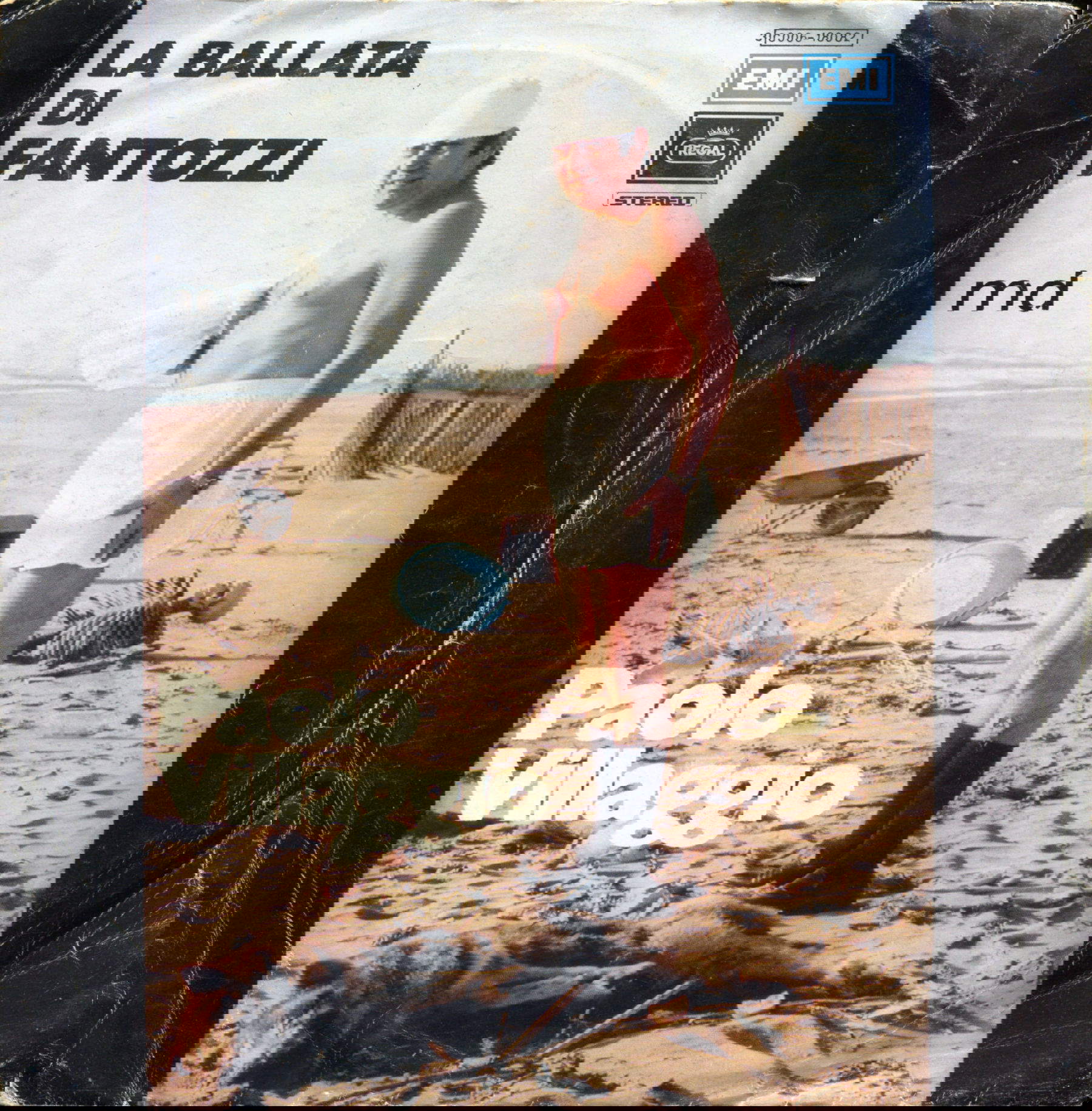 La ballata di Fantozzi (1975; colonna sonora, 45 giri EMI, parole di Paolo Villaggio; Collezione Guido Andrea Pautasso)