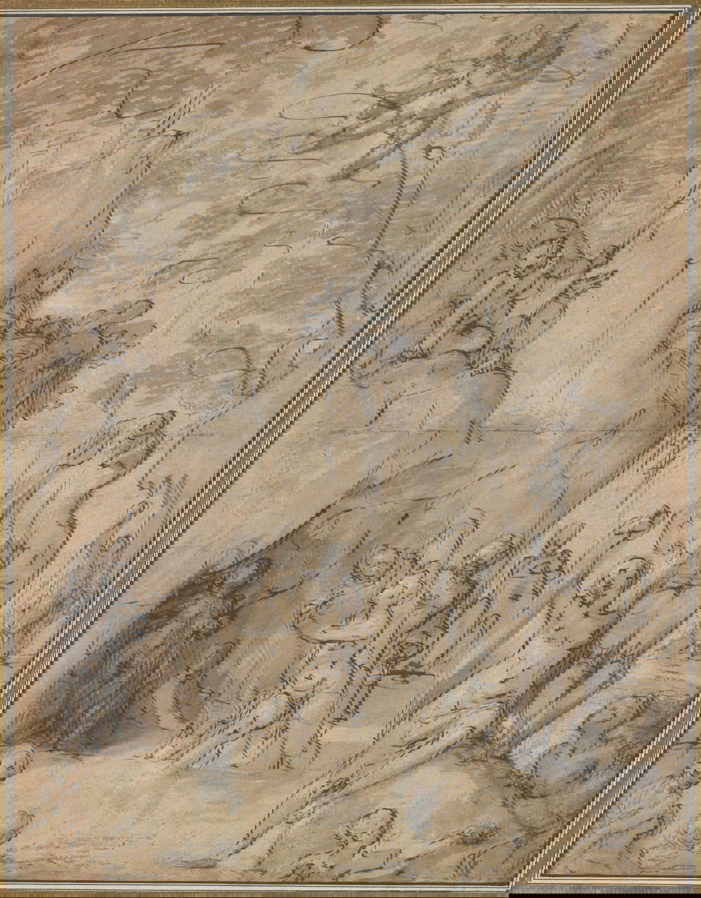 Bartholomaeus Spranger, Diana e Atteone (1580-1585 circa; penna e inchiostro bruno, pennello e acquerello marrone e grigio, lumeggiature bianche, tracce di gesso nero su carta, 413 x 321 mm; New York, Metropolitan Museum, inv. 1997.93)