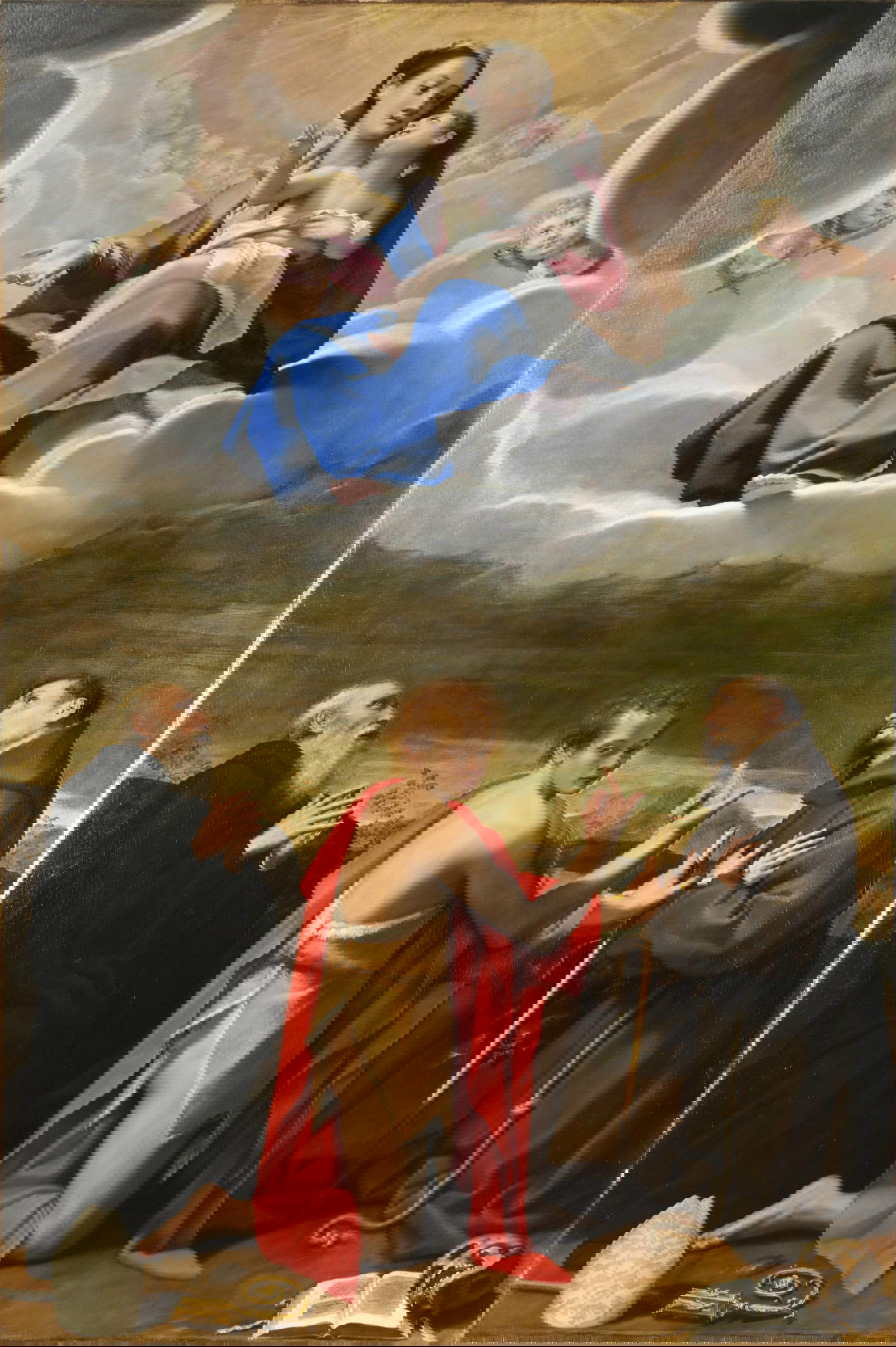 Bartolomeo Cesi, Madonna and Child in Glory with Saints Benedict, John the Baptist and Francis (1595-1598; oil on canvas, 288 x 191 cm; Bologna, church of San Giorgio Maggiore Property Fondo Edifici di Culto del Ministero dell'Interno)