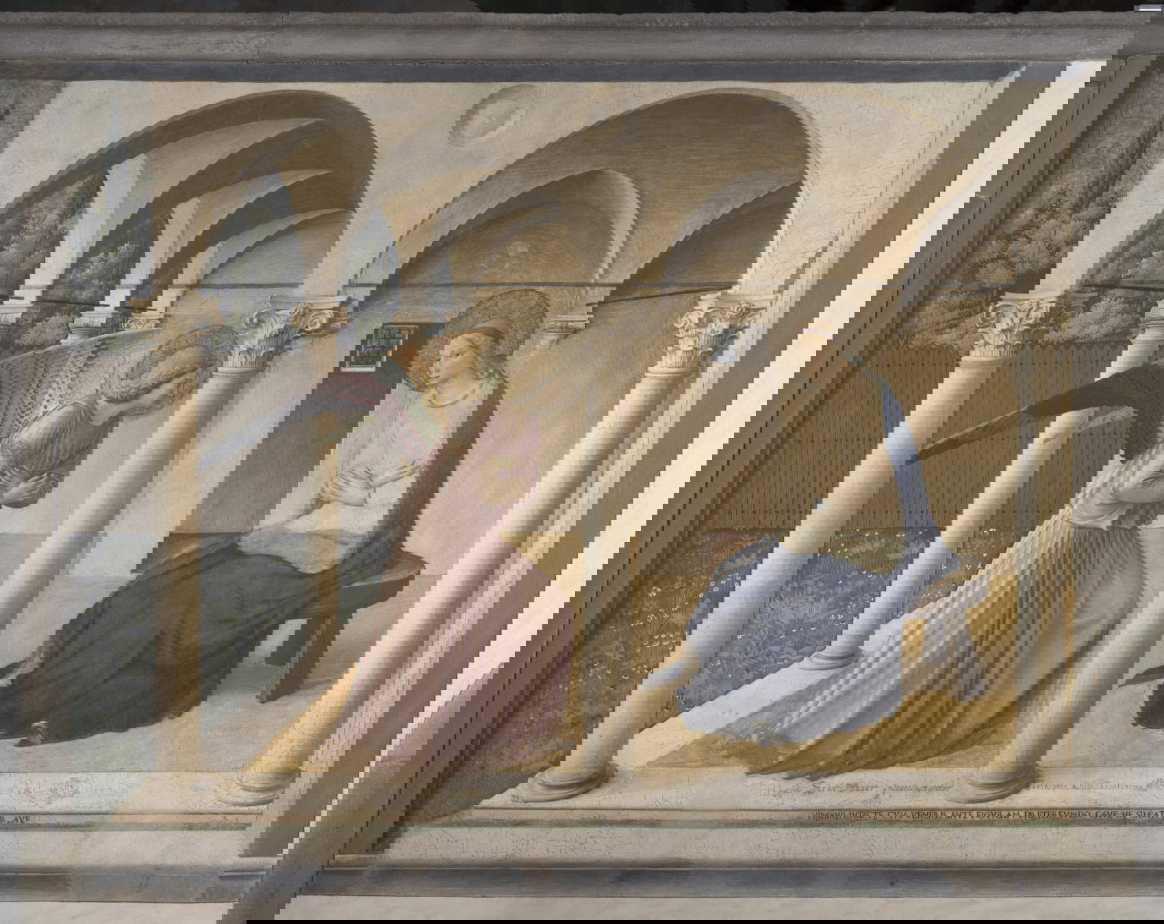 Beato Angelico, Annunciation (c. 1443; fresco; Florence, Museo di San Marco, dormitory, north corridor). Photo: By permission of the Ministry of Culture - Regional Directorate National Museums Tuscany - Museo di San Marco