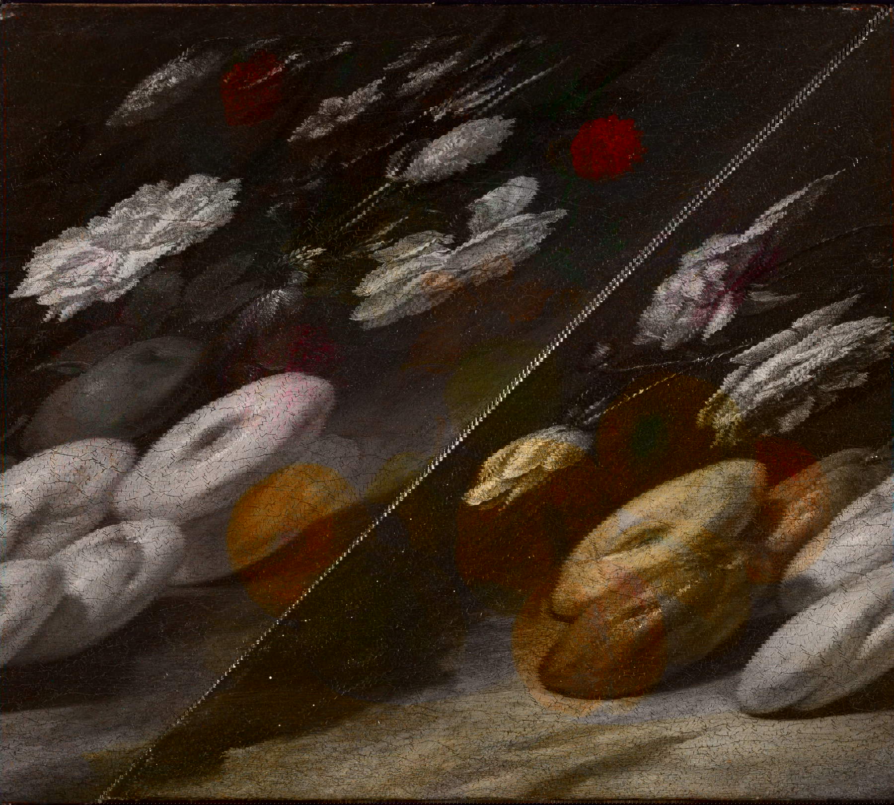 Bernardo Strozzi, Natura morta di frutti e fiori (olio su tela, 39 x 45,5 cm). Presentato da Enrico Frascione