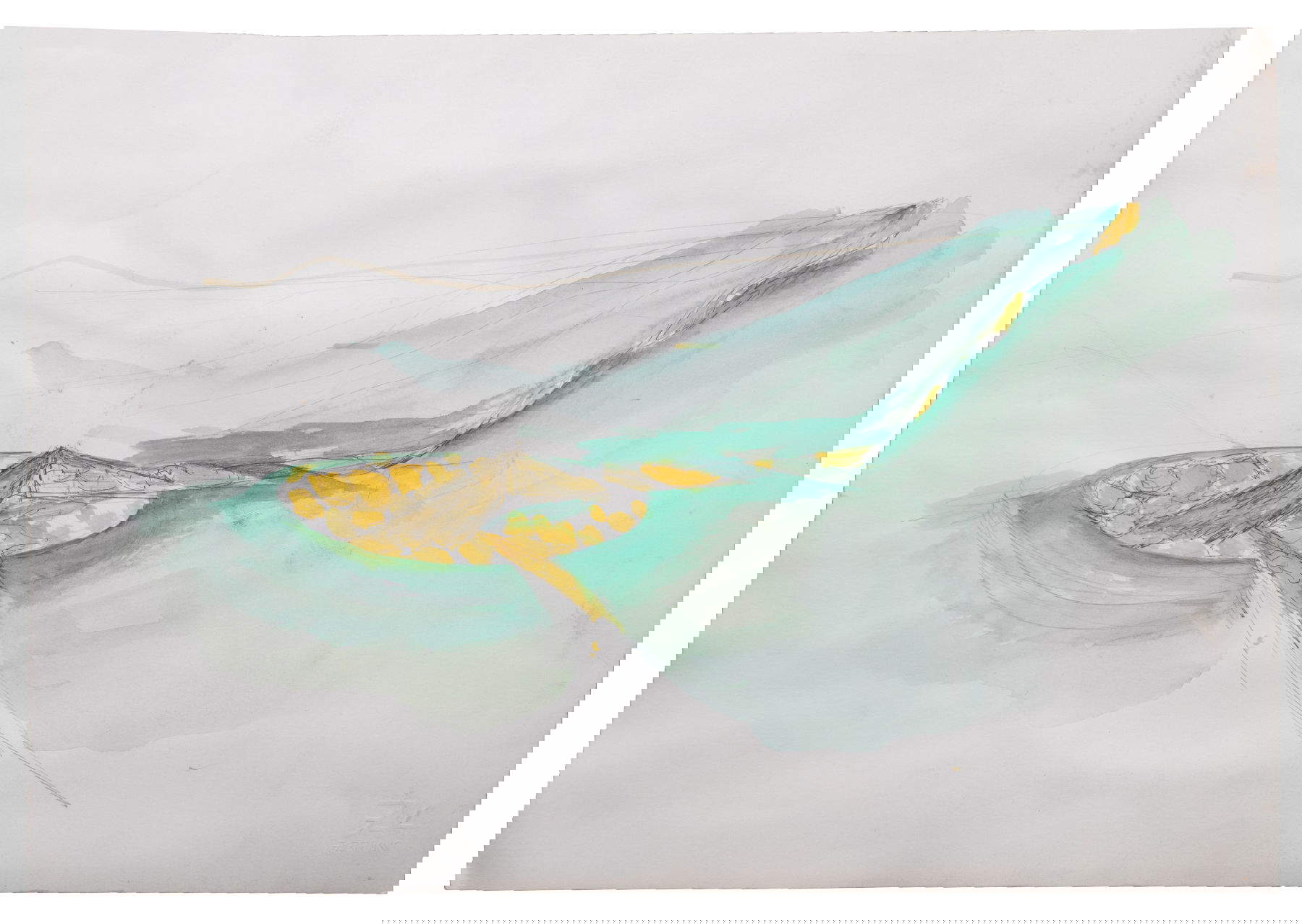 Beverly Pepper, Spazio Teatro Celle studio (Gori) (1987-1992 ; aquarelle et stylo sur papier, 30x47,5 cm) Courtesy @Fondazione Progetti Beverly Pepper, Todi. Photo : Clikkami 2.0