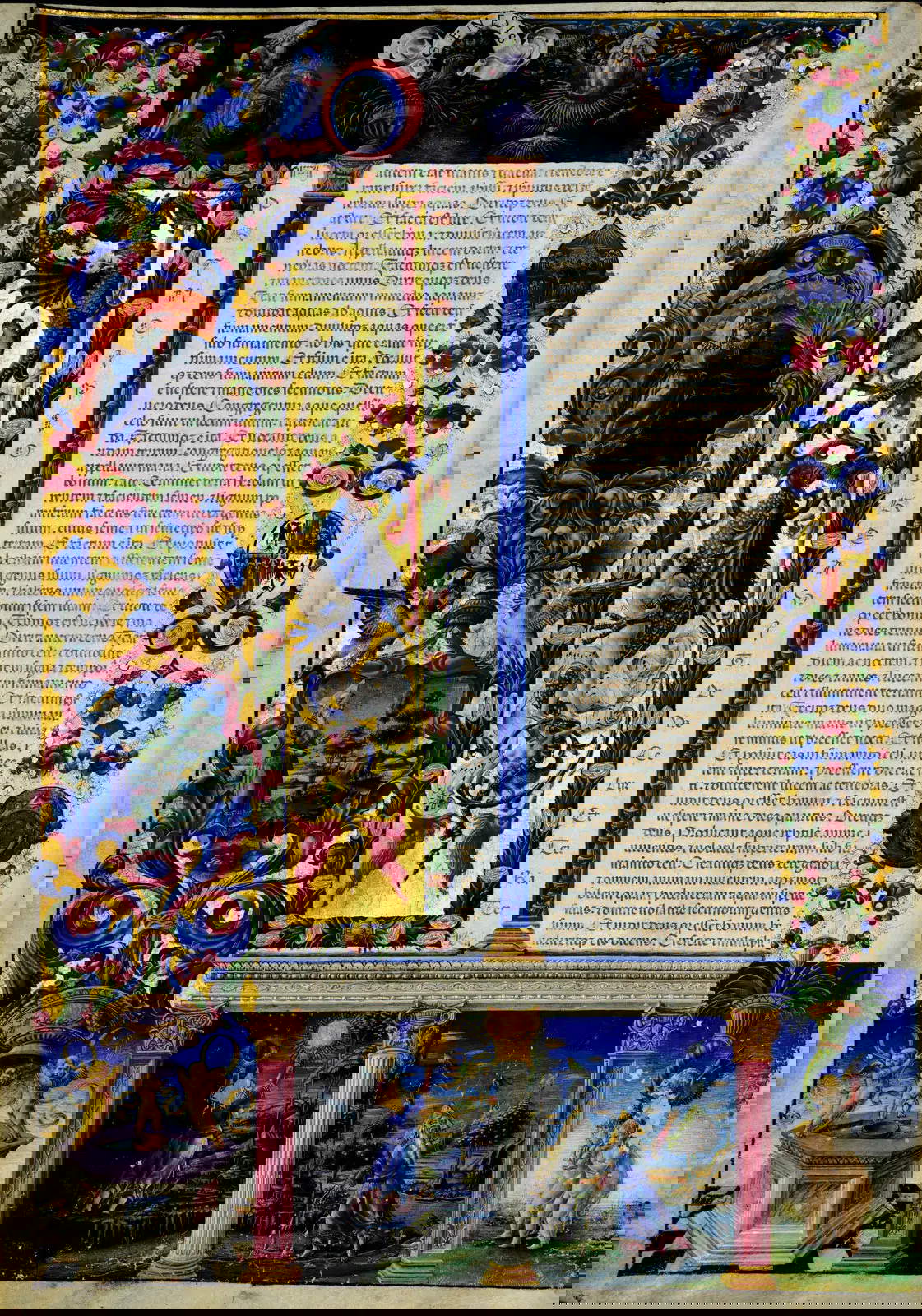 Pietro Paolo Marone (copista), Taddeo Crivelli, Franco dei Russi y ayudantes (iluminadores), Biblia de Borso d'Este (1455-1461; pergamino, 375 x 265 mm; Módena, Biblioteca Estense Universitaria, Ms.V.G.12, c. 5v)